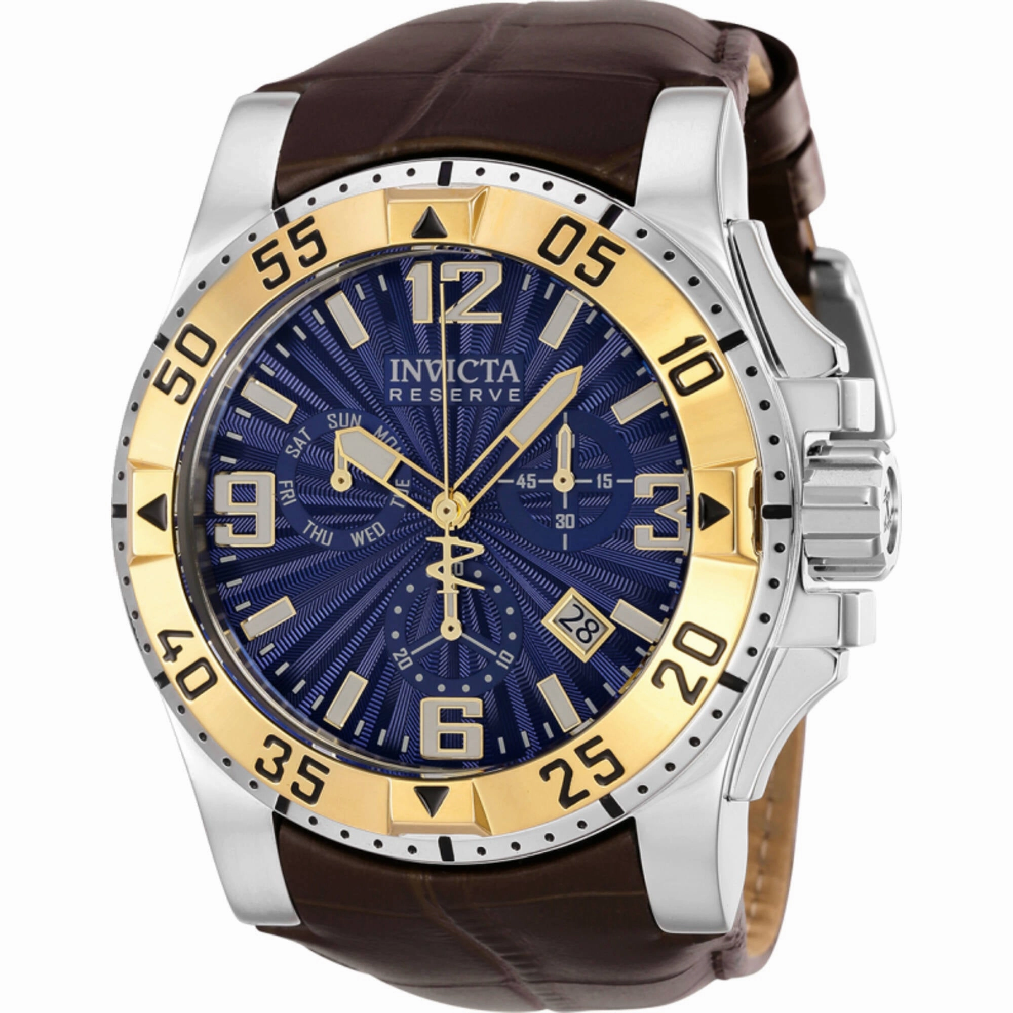 Invicta Men's Watch - Reserve Excursion Chrono Blue Dial Brown Leather Strap | 38209