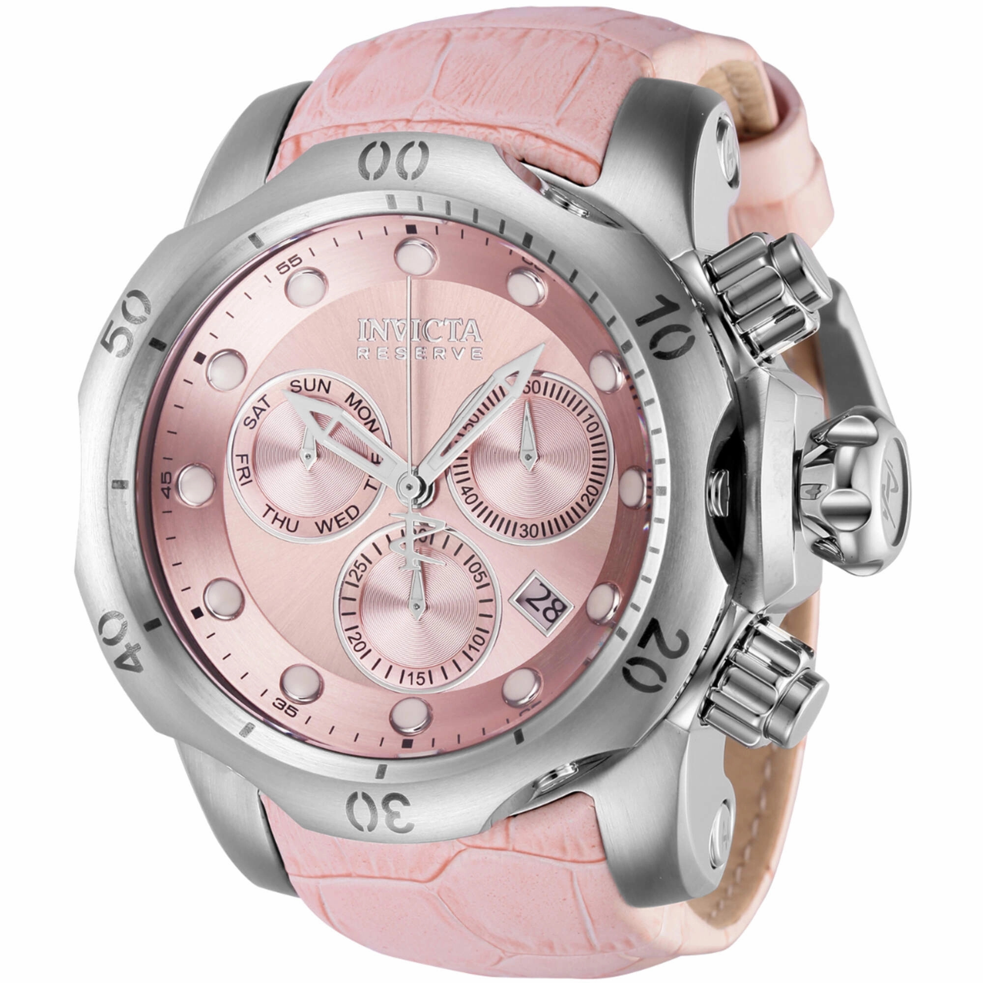 Invicta Men's Watch - Reserve Quartz Chronograph Pink Dial Leather Strap | 42617