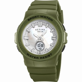 Invicta Unisex Watch Activa White Ana-Digi Dial Army Green Strap ACW2125-003