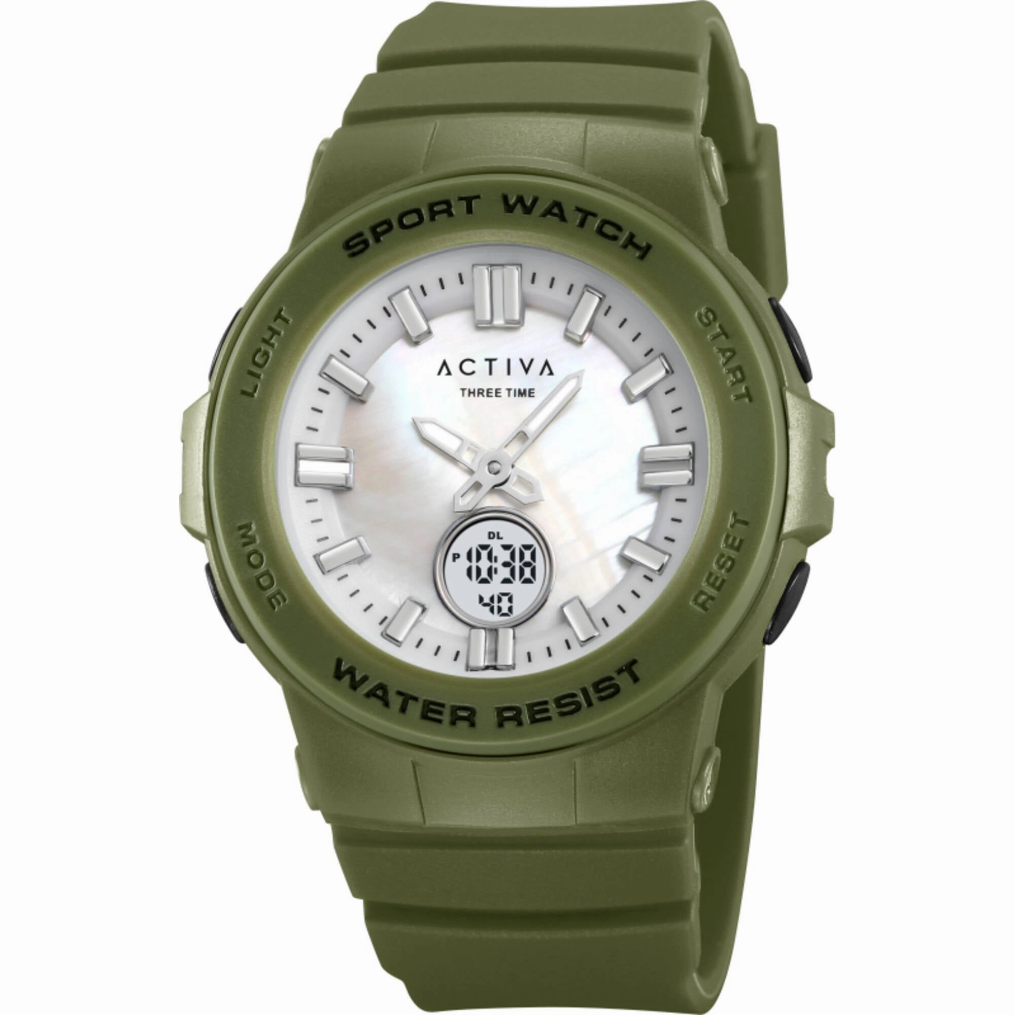 Invicta Unisex Watch Activa White Ana-Digi Dial Army Green Strap ACW2125-003