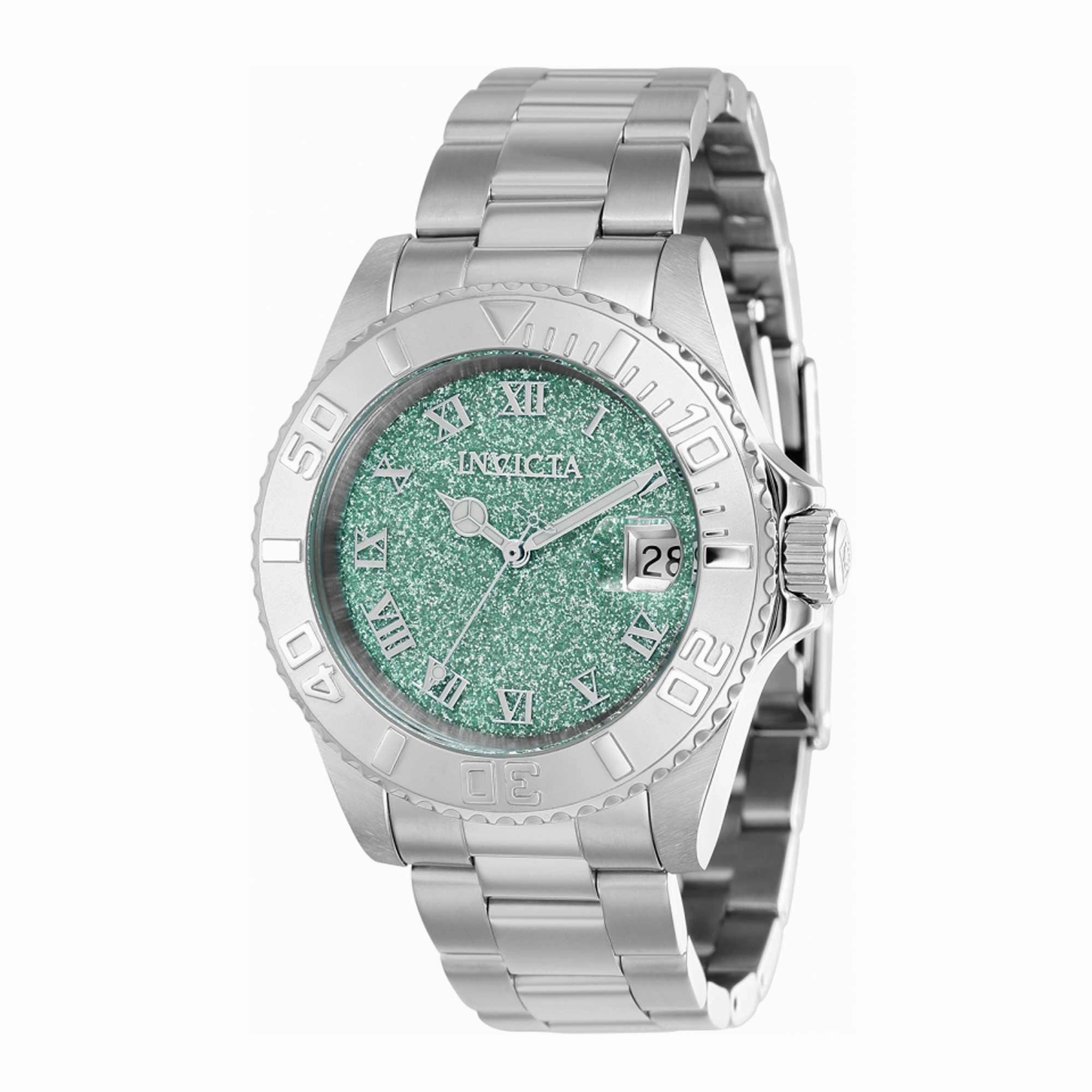 Invicta Women's Quartz Watch - Angel Green Glitter Dial Silver Tone Bracelet | 40159