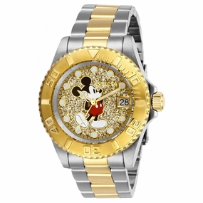 Invicta Women's Quartz Watch - Disney Glittered Gold Tone Dial Rotating Bezel | 27382