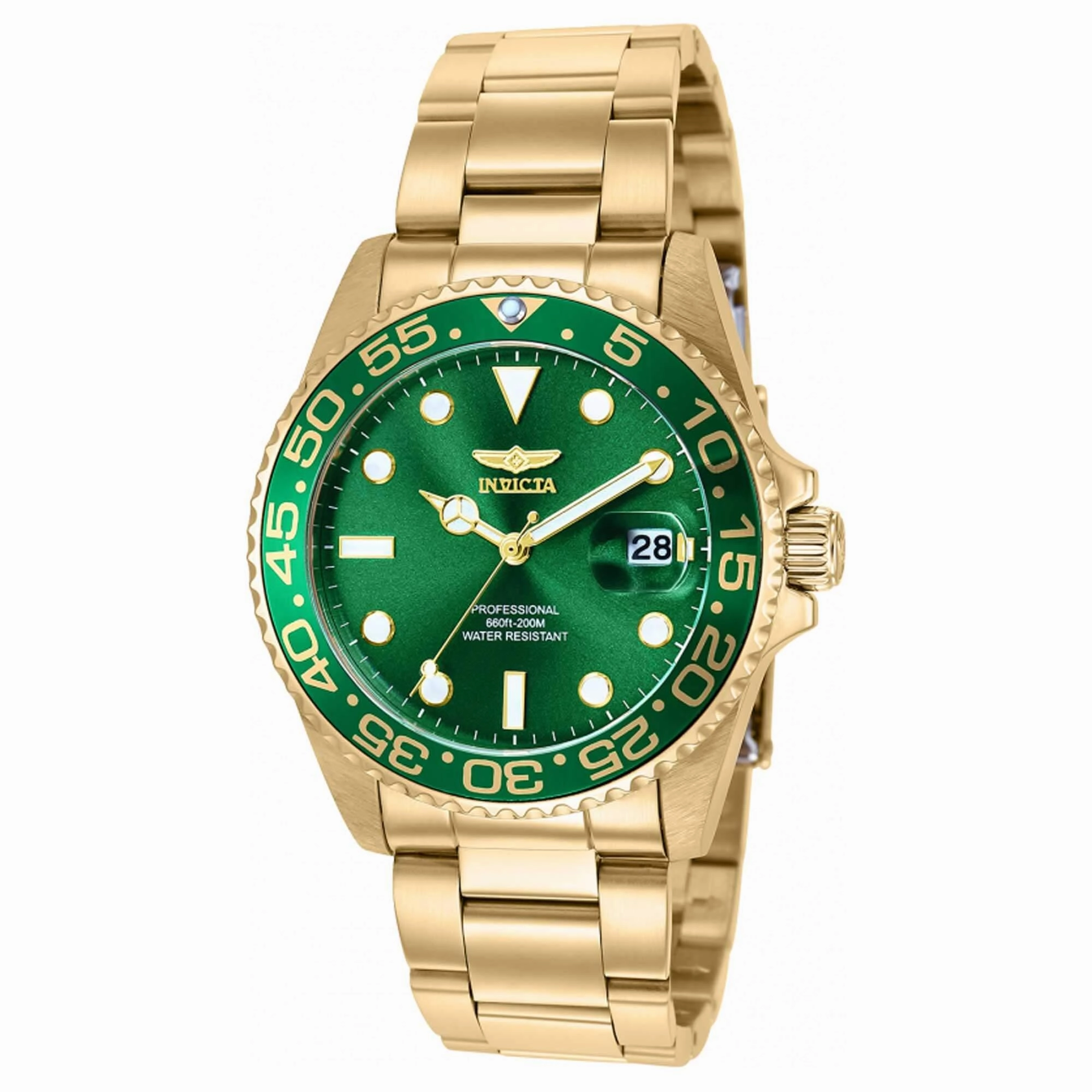 Invicta Women's Watch - Pro Diver Quartz Green Dial Yellow Gold Bracelet | 36543