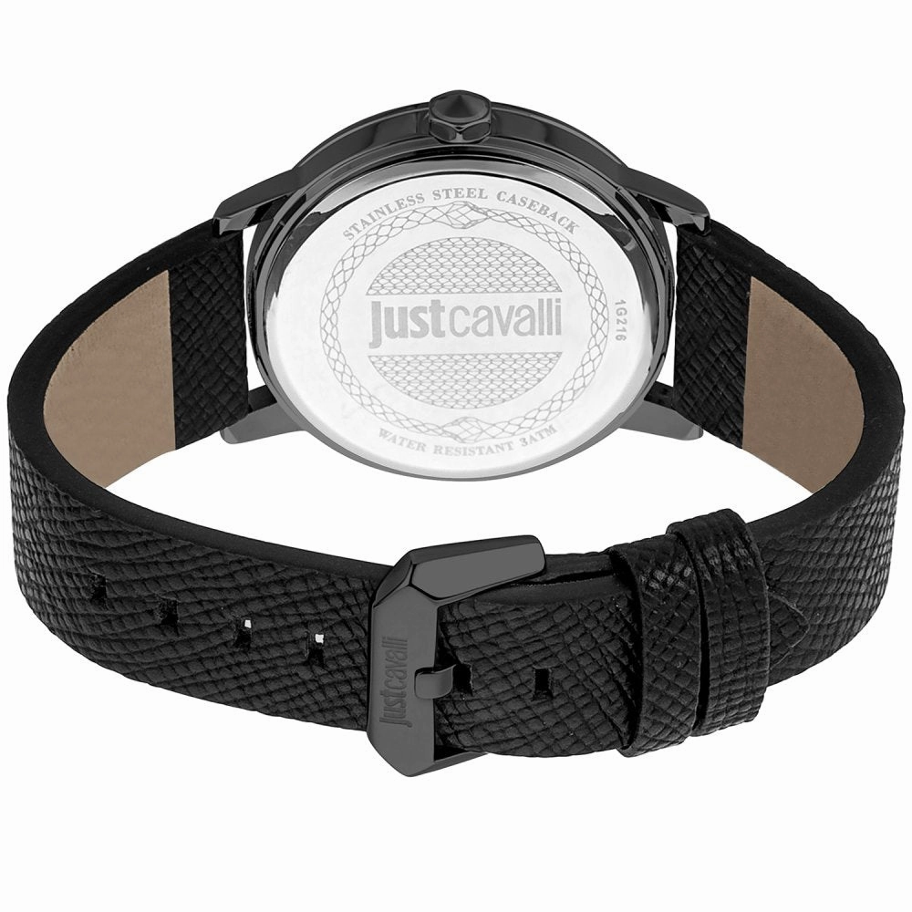 Just Cavalli Men's Black Yellow Dial Black Lehter Strap Watch