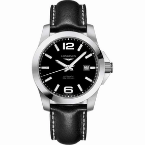 Longines Men's Watch - Conquest Automatic Date Display Black Leather Strap | L37774580