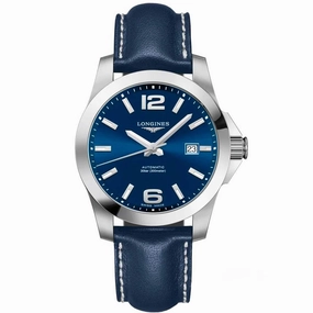 Longines Men's Watch - Conquest Automatic Power Reserve Blue Leather Strap | L37774997
