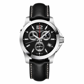 Longines Men's Watch - Conquest Chronograph Black and Silver Dial Strap | L37024563