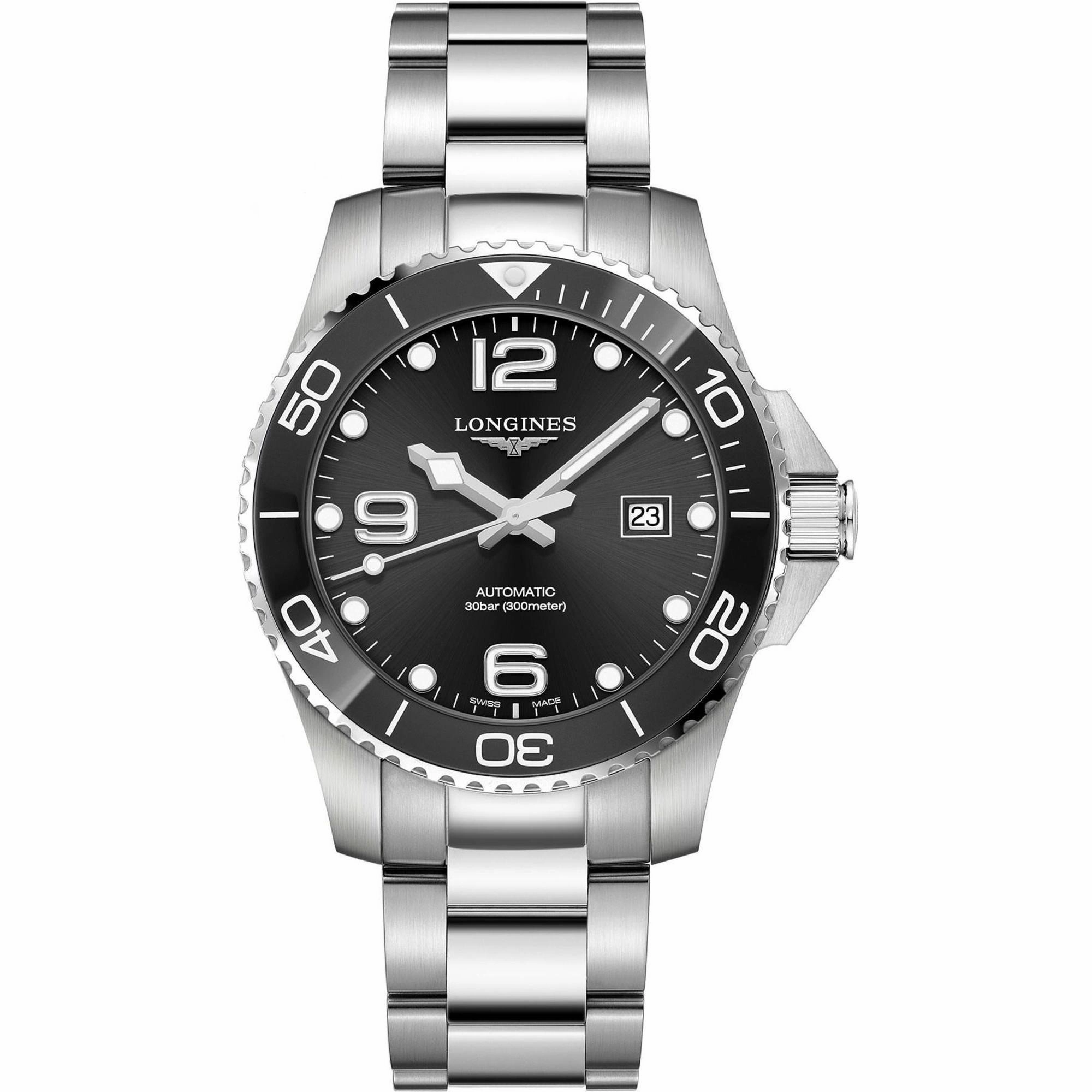 Longines Men's Watch - HydroConquest Automatic Black Dial Silver Bracelet | L37824566