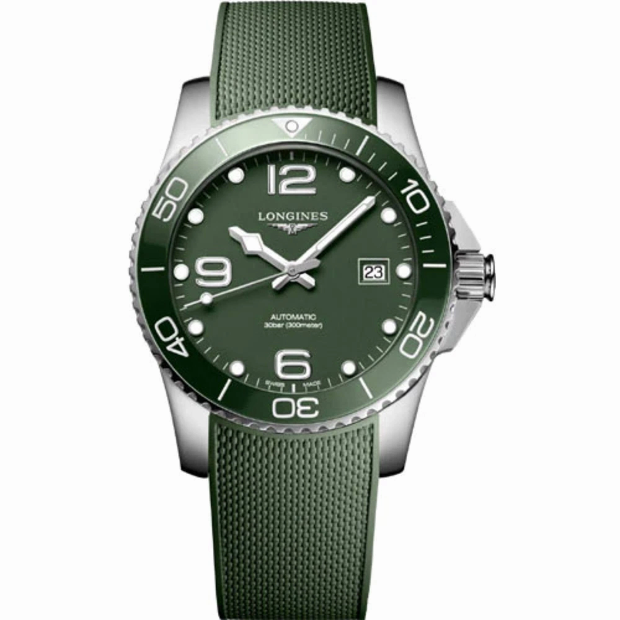 Longines Men's Watch - HydroConquest Automatic Green Dial Rubber Strap | L37814069