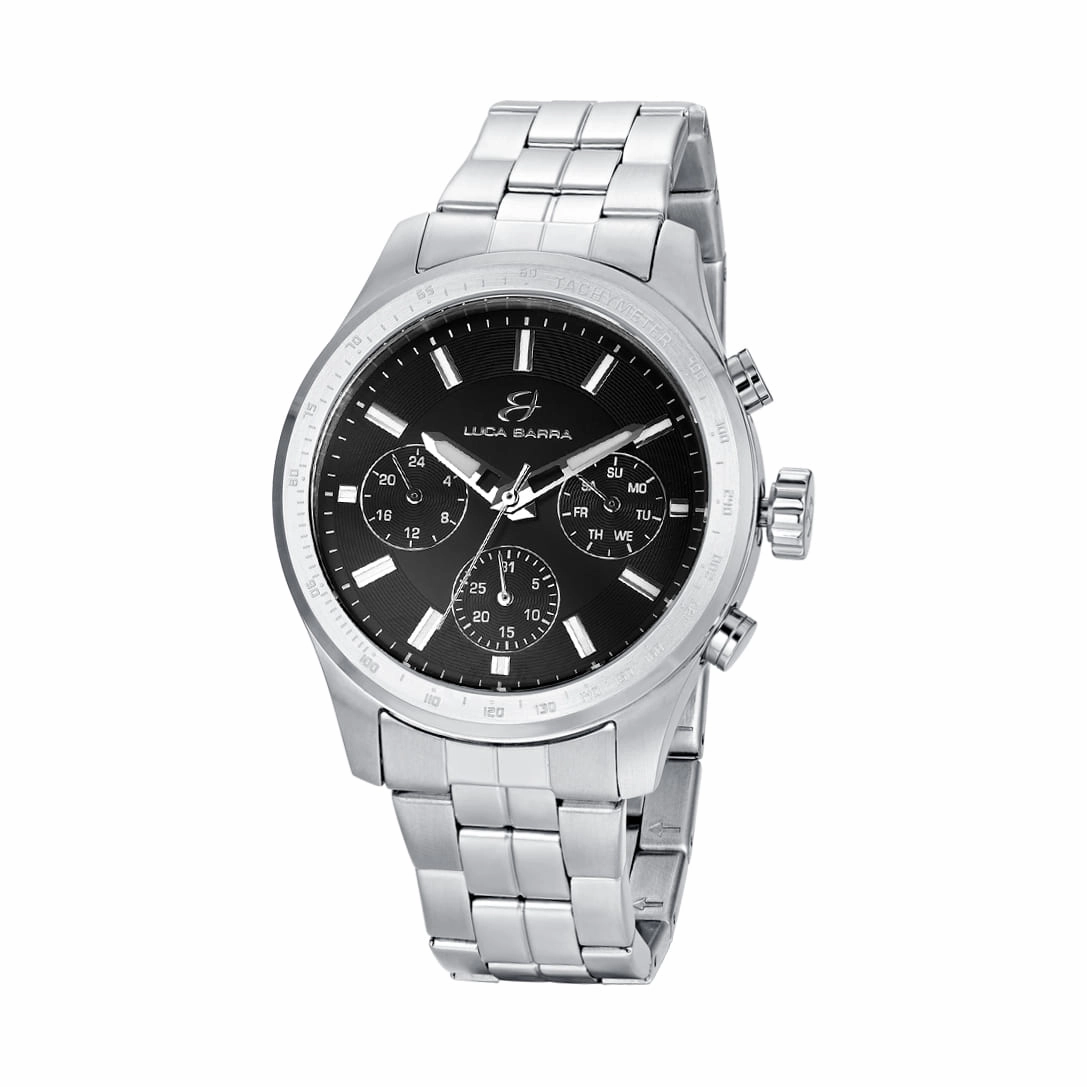 Luca Barra Gents Steel Watch with Black Dial and Silver Bezel