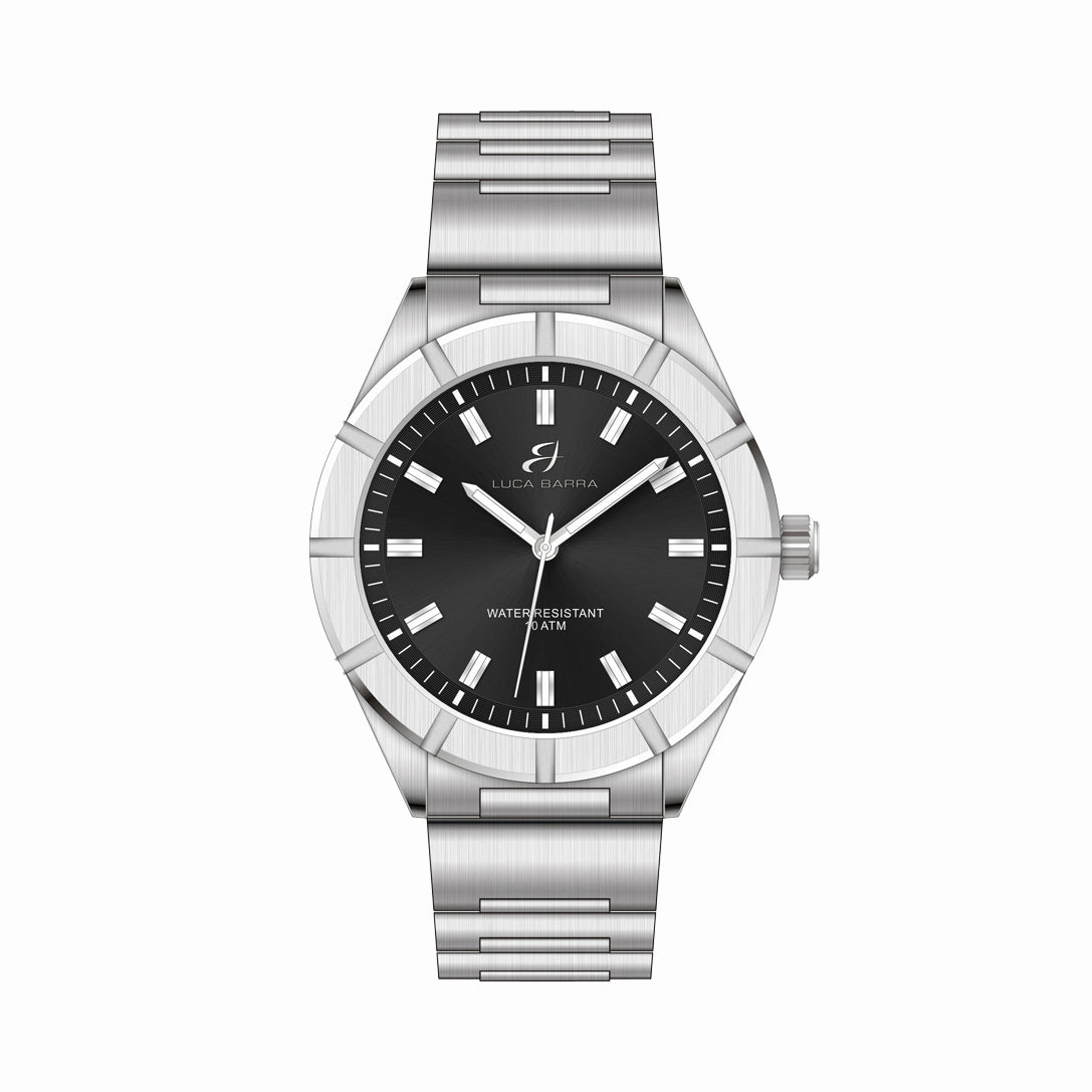 Luca Barra Gents Steel Watch With Black Dial