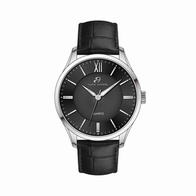 Luca Barra Gents Steel Watch With Black Leather Strap