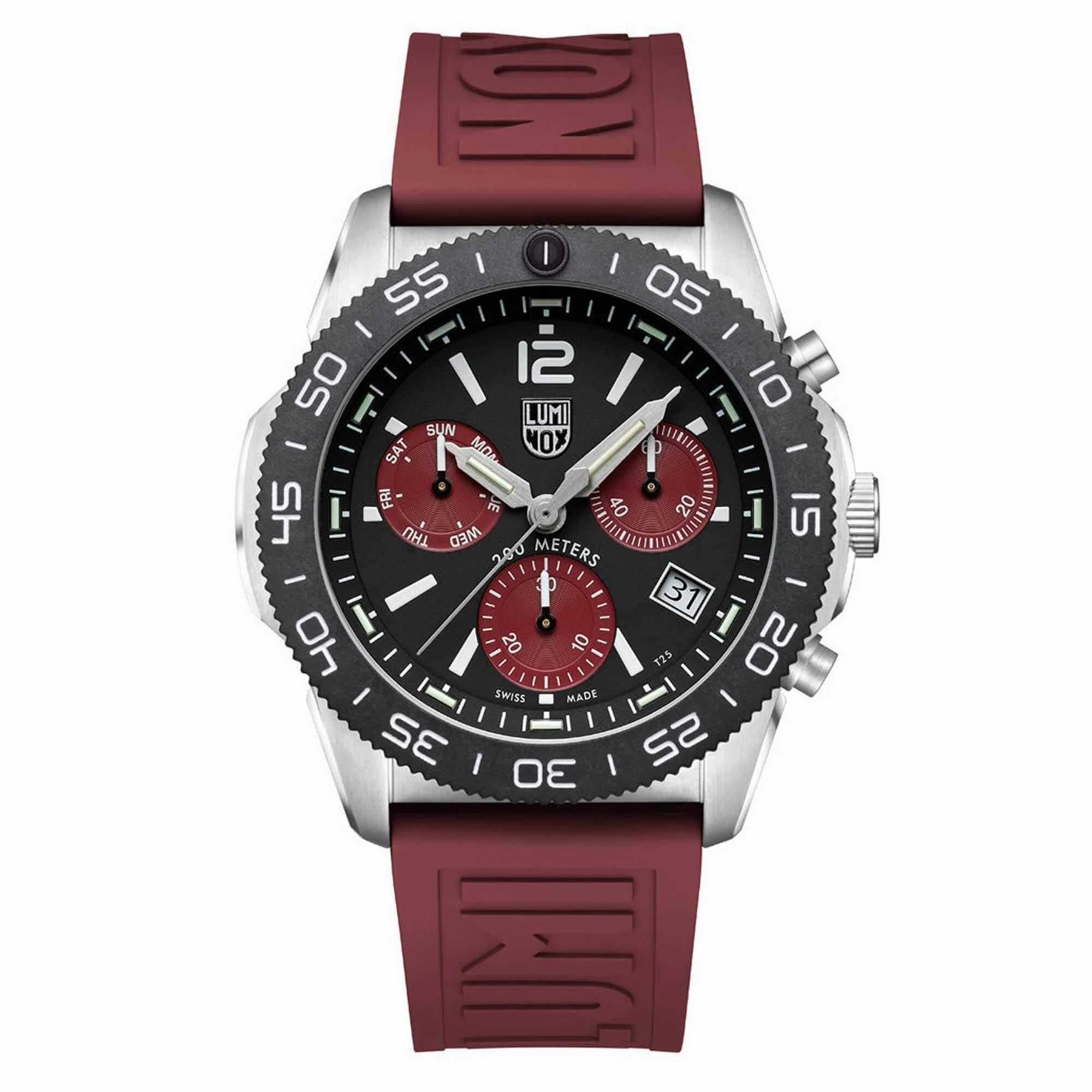 Luminox Men's Chronograph Watch - Pacific Diver Black/Crimson Dial Strap | XS.3155.1