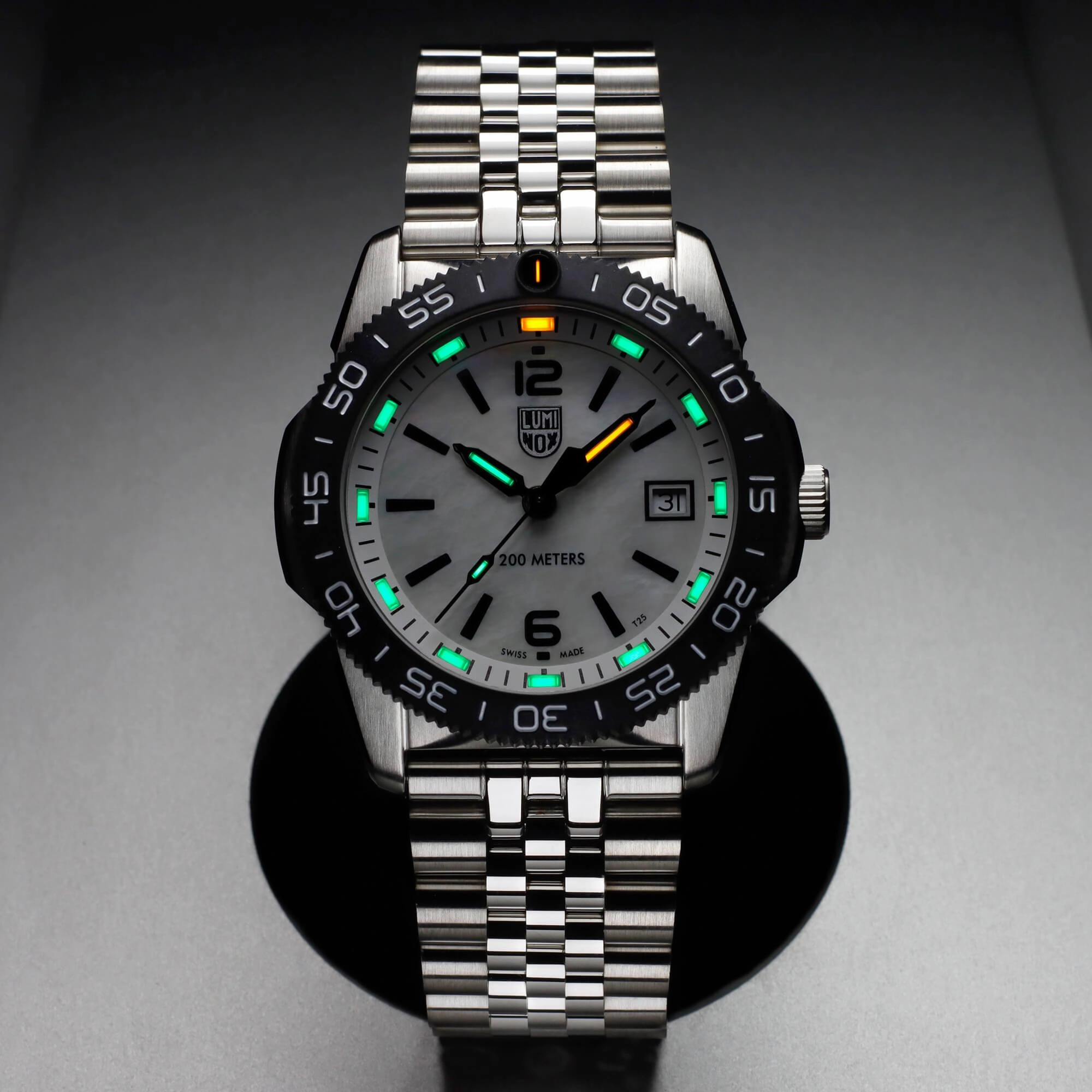 Luminox Men's Quartz Watch - Pacific Diver Ripple MOP Dial Silver Bracelet | 3126.M