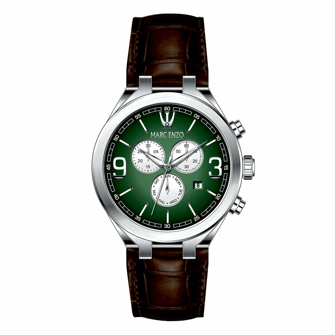 Marc Enzo Gents Green Dial Chronograph Brown Leather Quartz Watch