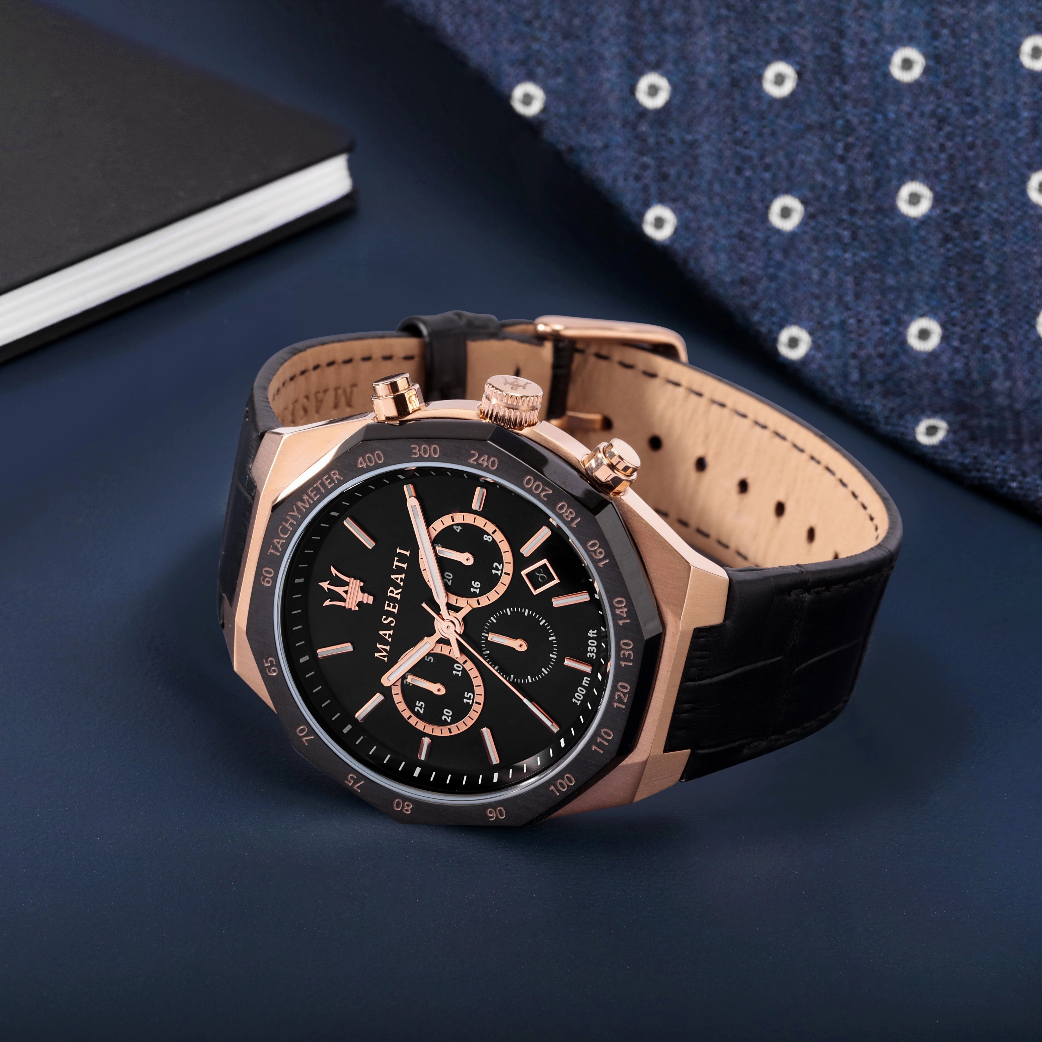 Maserati Stile Black Chronograph Watch Rose Gold