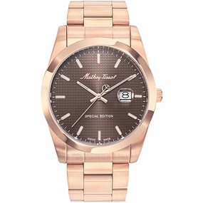 Mathey Tissot Men's Watch - Classic Brown Dial Rose Gold Steel Bracelet | H452PRM