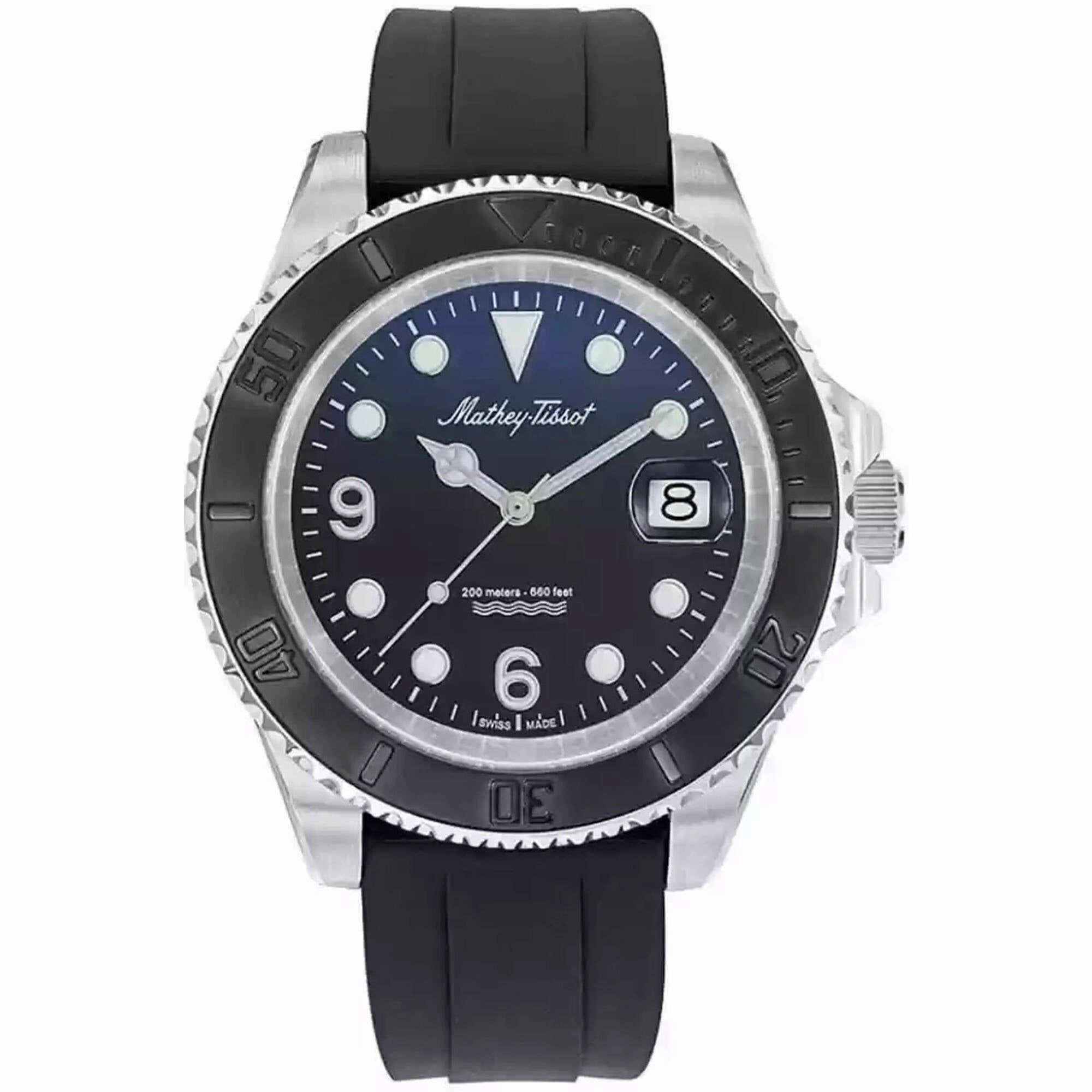 Mathey Tissot Men's Watch - Mathy Design Blue Dial Black Rubber Strap | H909ABU