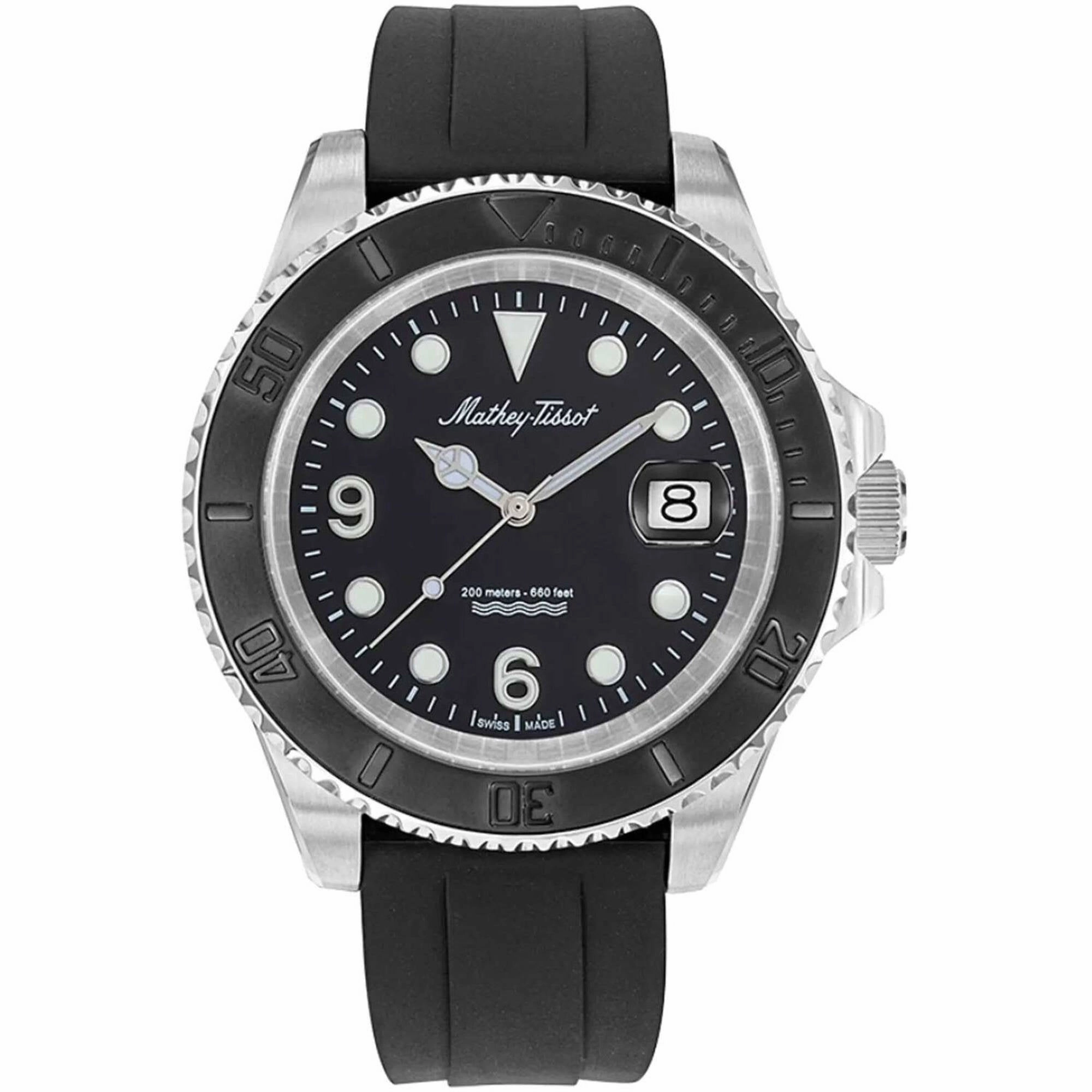 Mathey Tissot Men's Watch - Mathy Design Quartz Black Dial Rubber Strap | H909AN