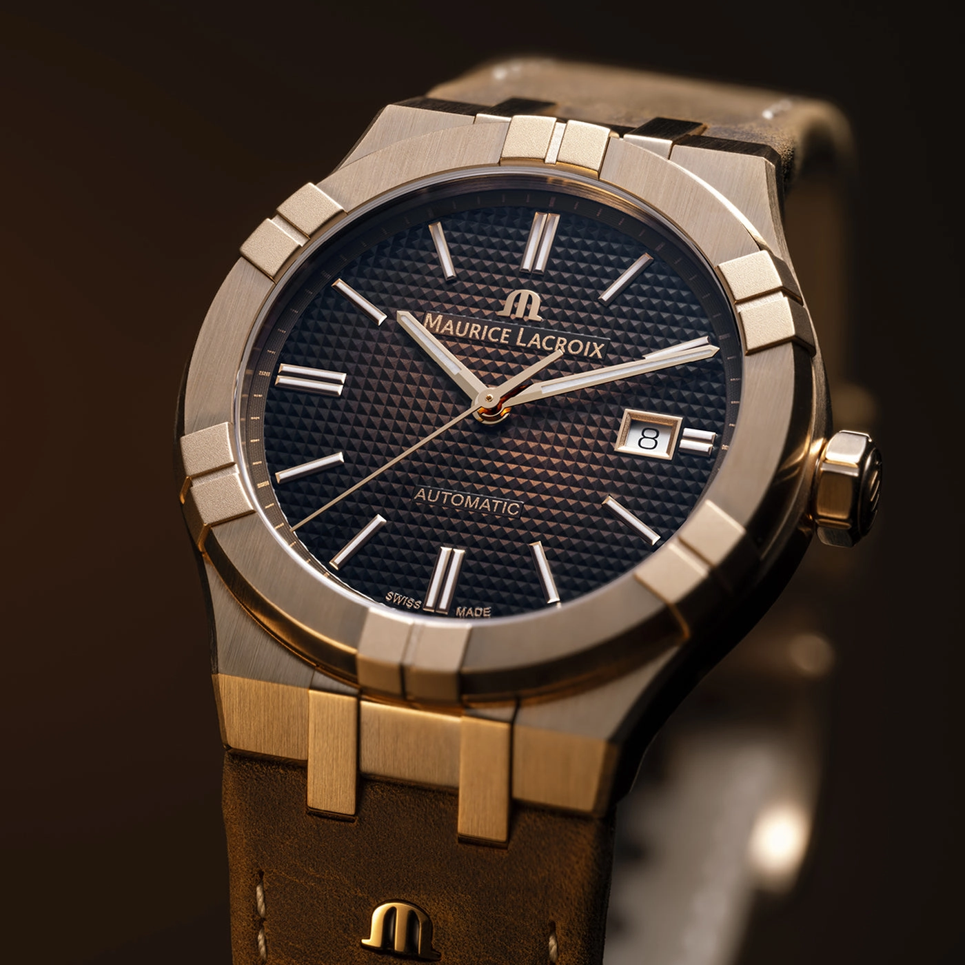 Maurice Lacroix Aikon Gents  Automatic Bronze Case Brown Leather Strap Watch