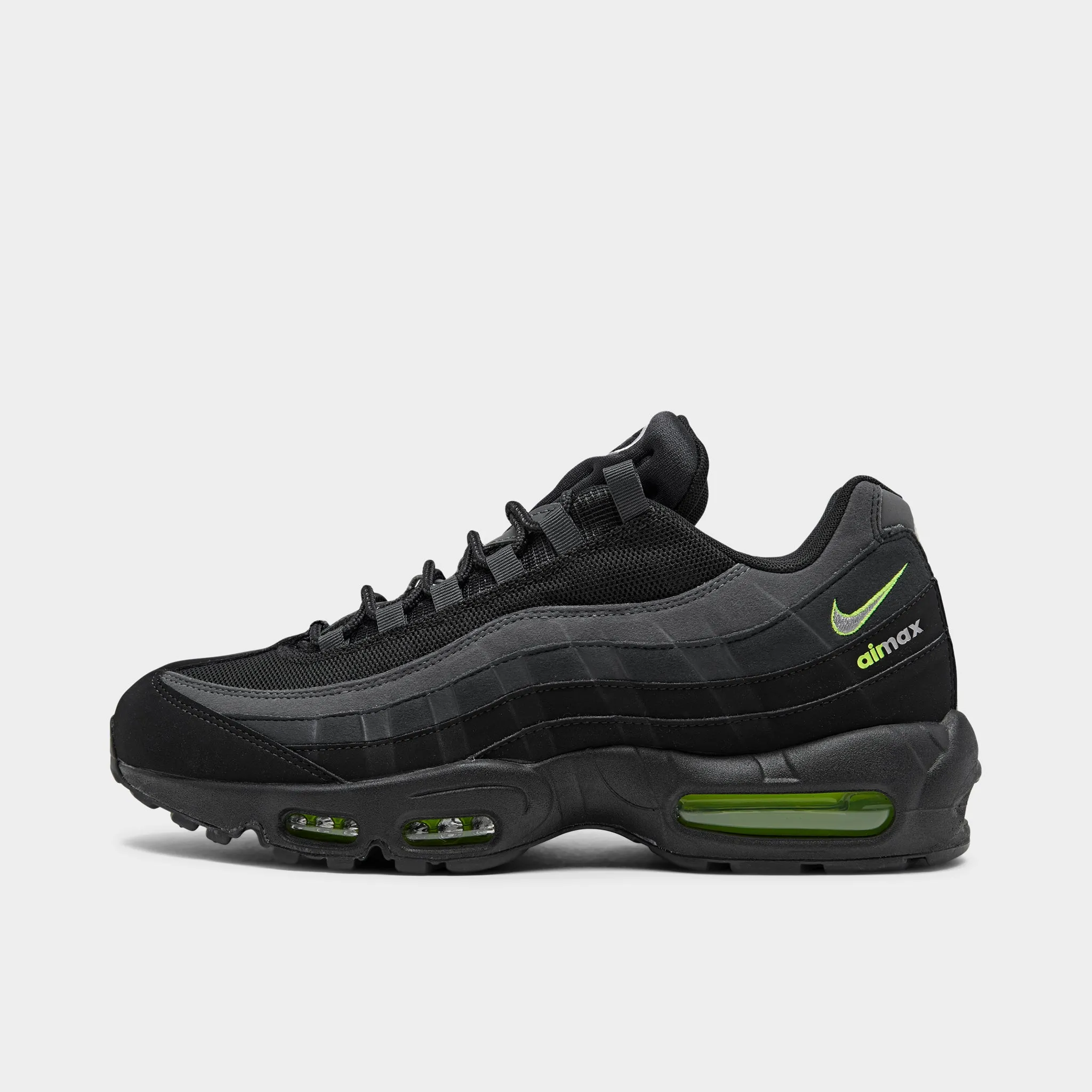 Mens Nike Nike Air Max 95 Black / Light Smoke Grey - Volt