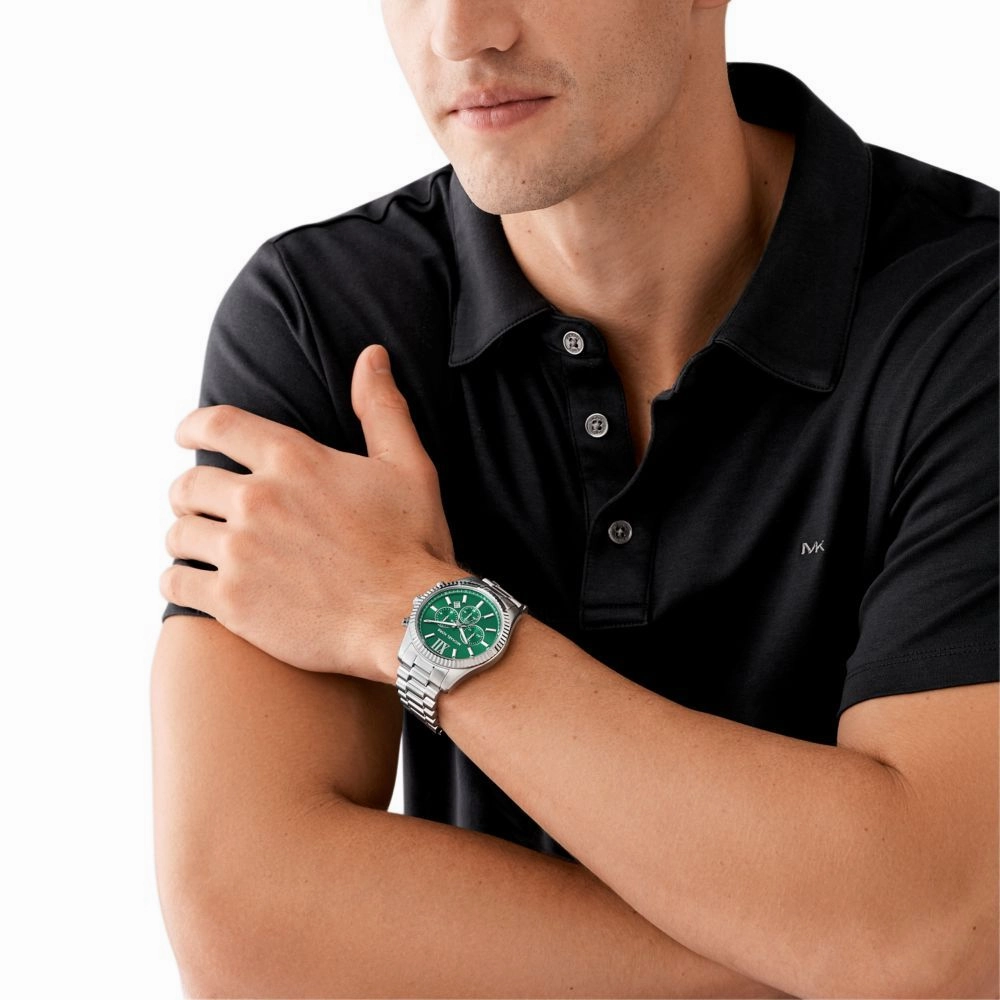 Michael Kors Lexington Chronograph Gents Green Dial Stainless Steel Watch
