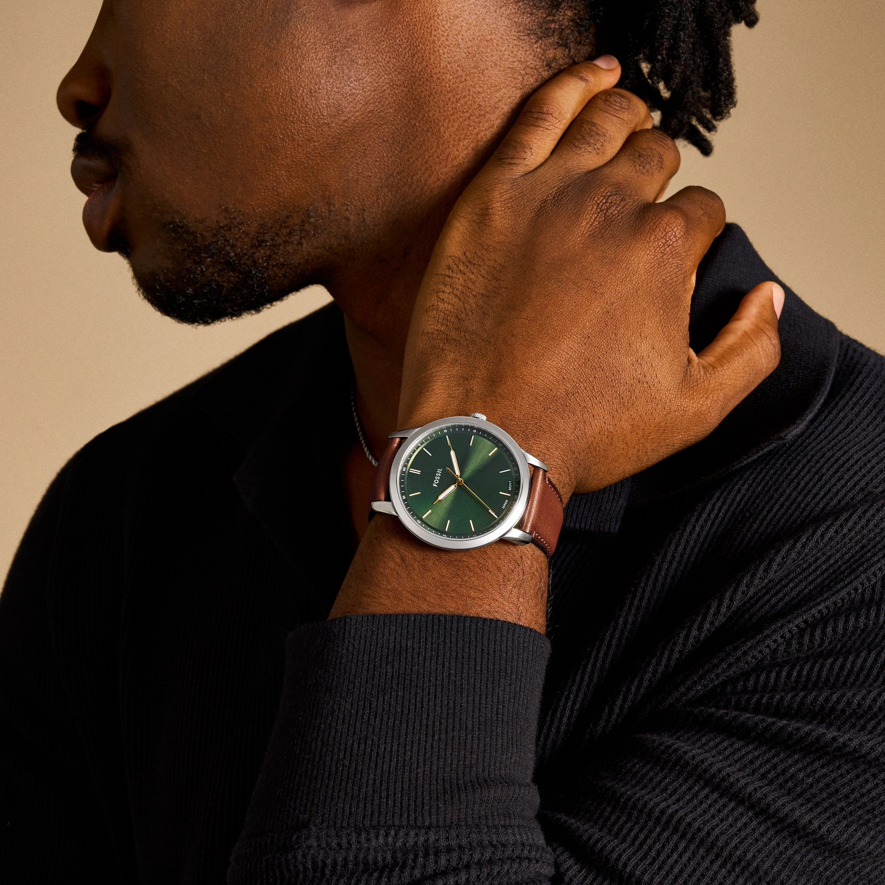 Minimalist Three-Hand Brown Leather Watch