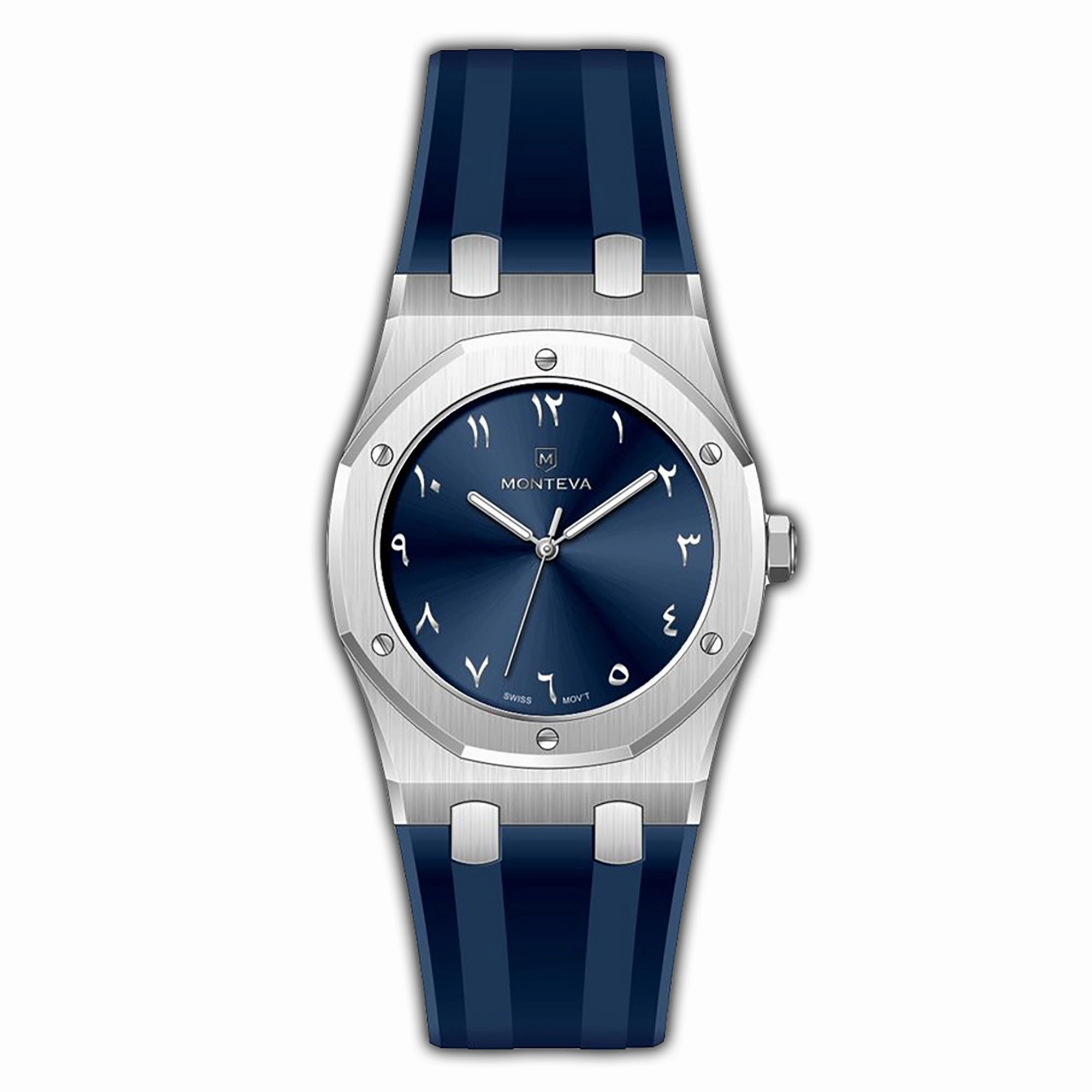 Monteva AP Gents Blue Dial Watch with Arabic Numerals and Blue Rubber Strap