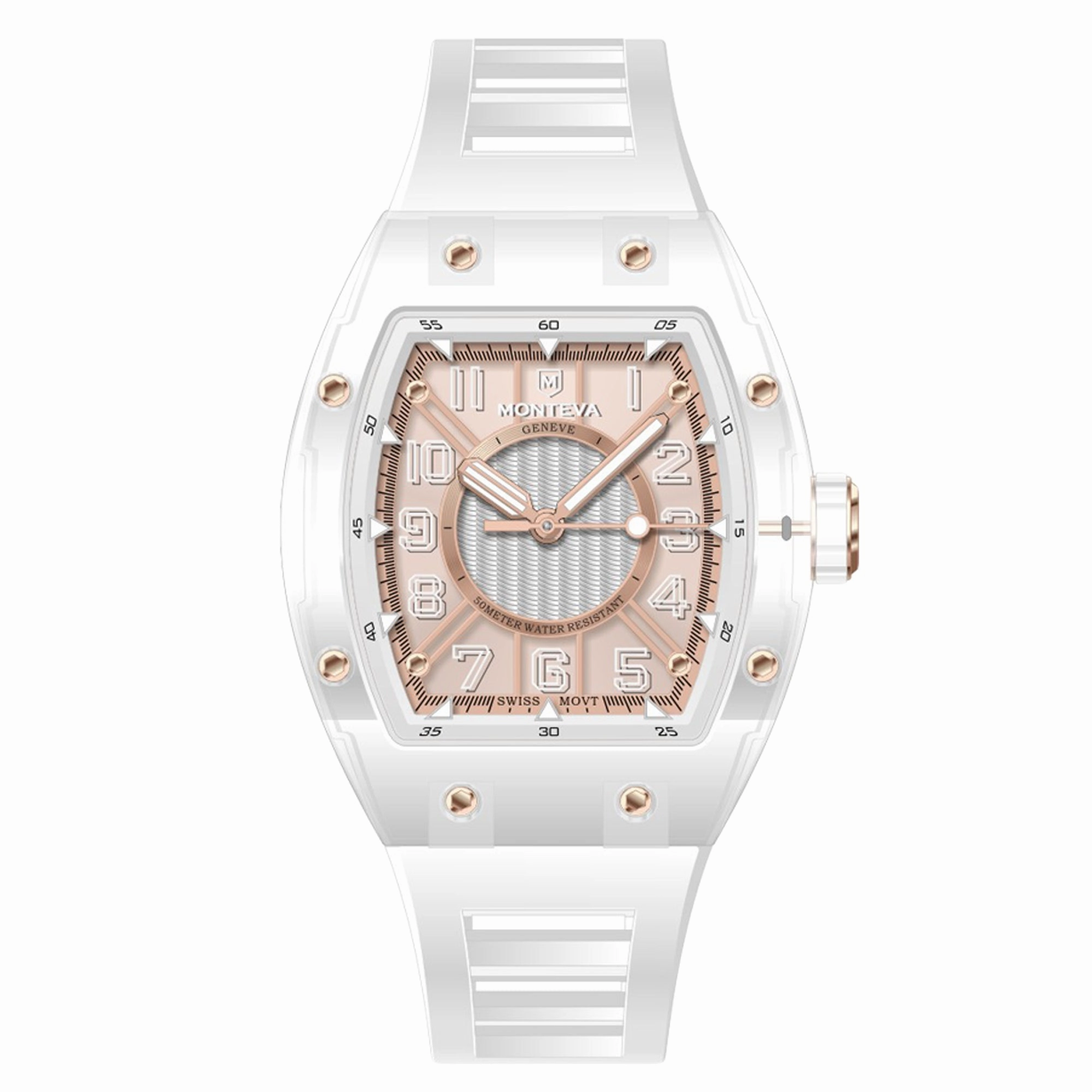 Monteva Oval Gents Watch with White Rubber Strap