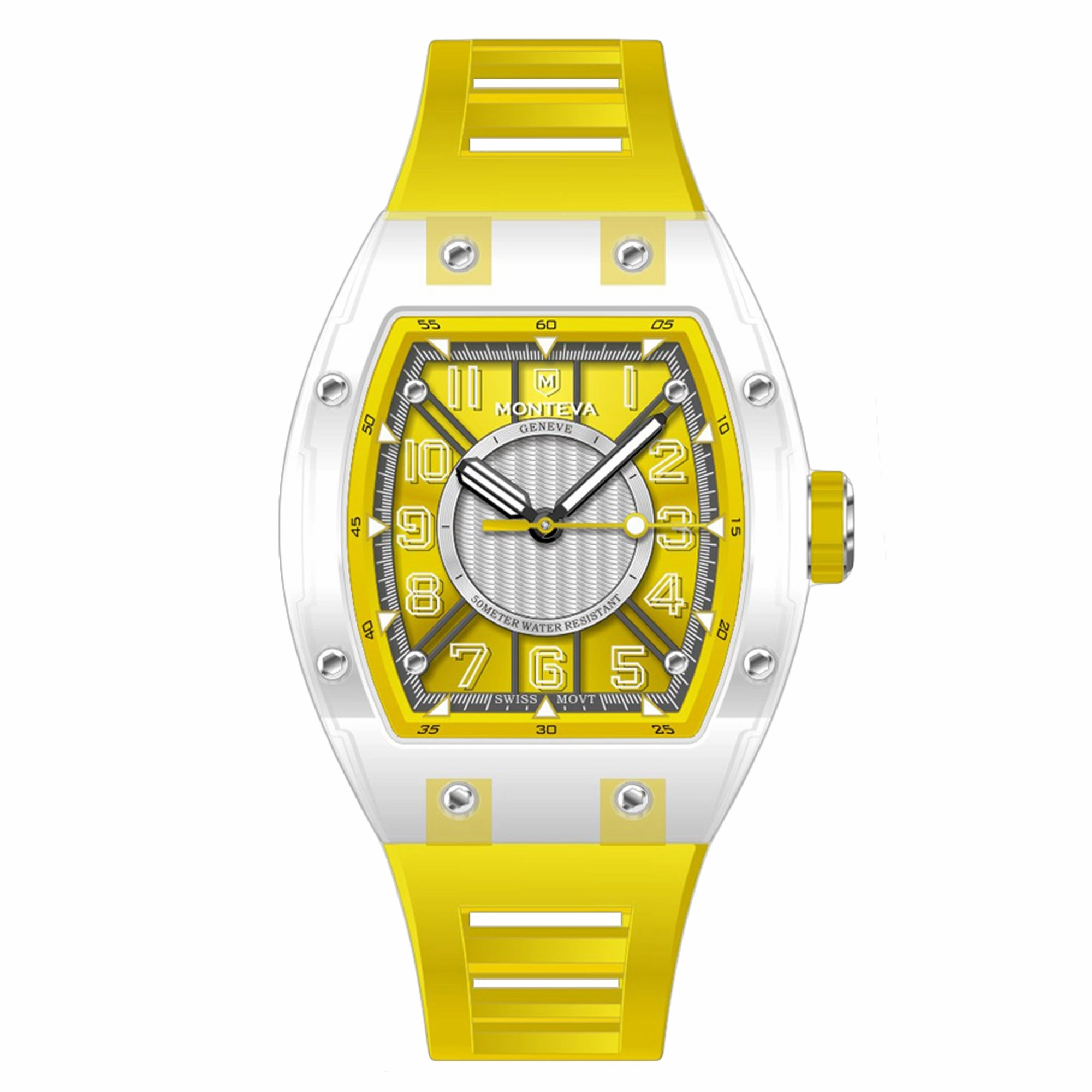 Monteva Oval Gents Yellow Dial Watch with Yellow Rubber Strap