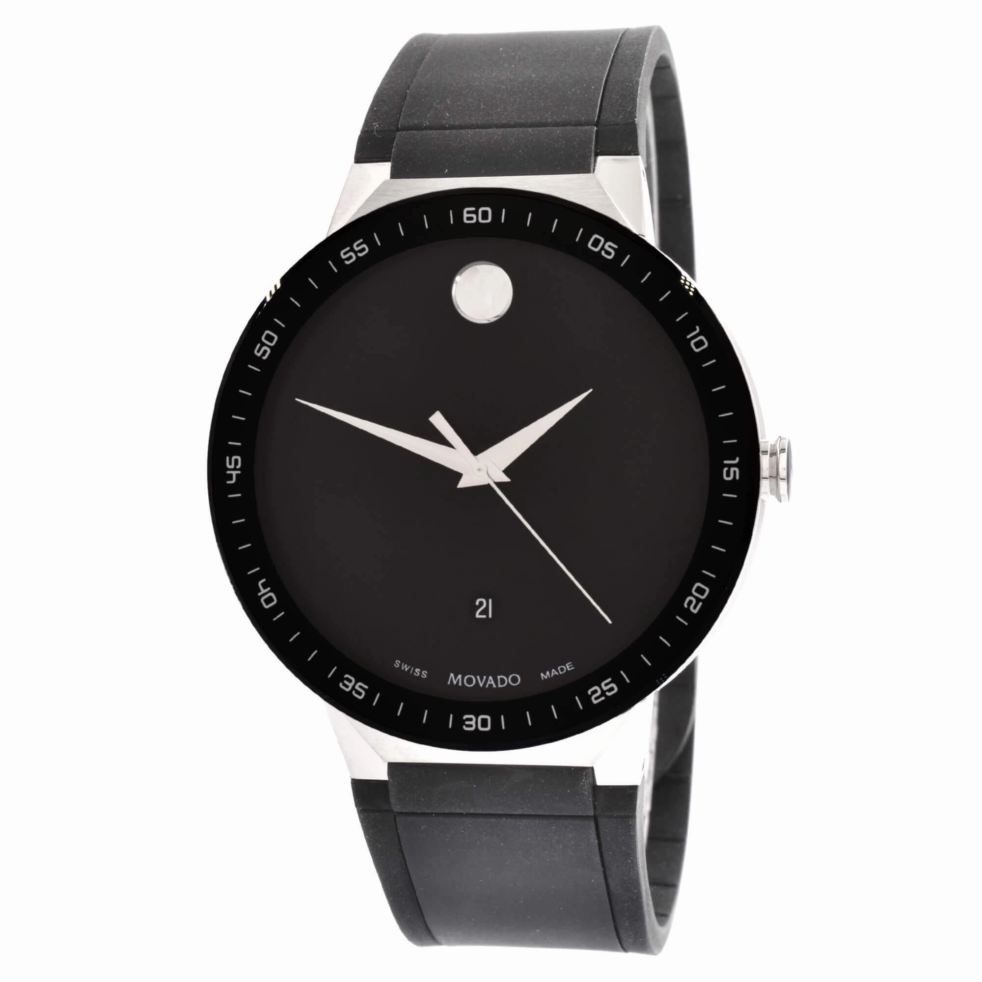 Movado Men's Quartz Watch - Sapphire Two Tone Case Black Bezel Rubber Strap | 0607406