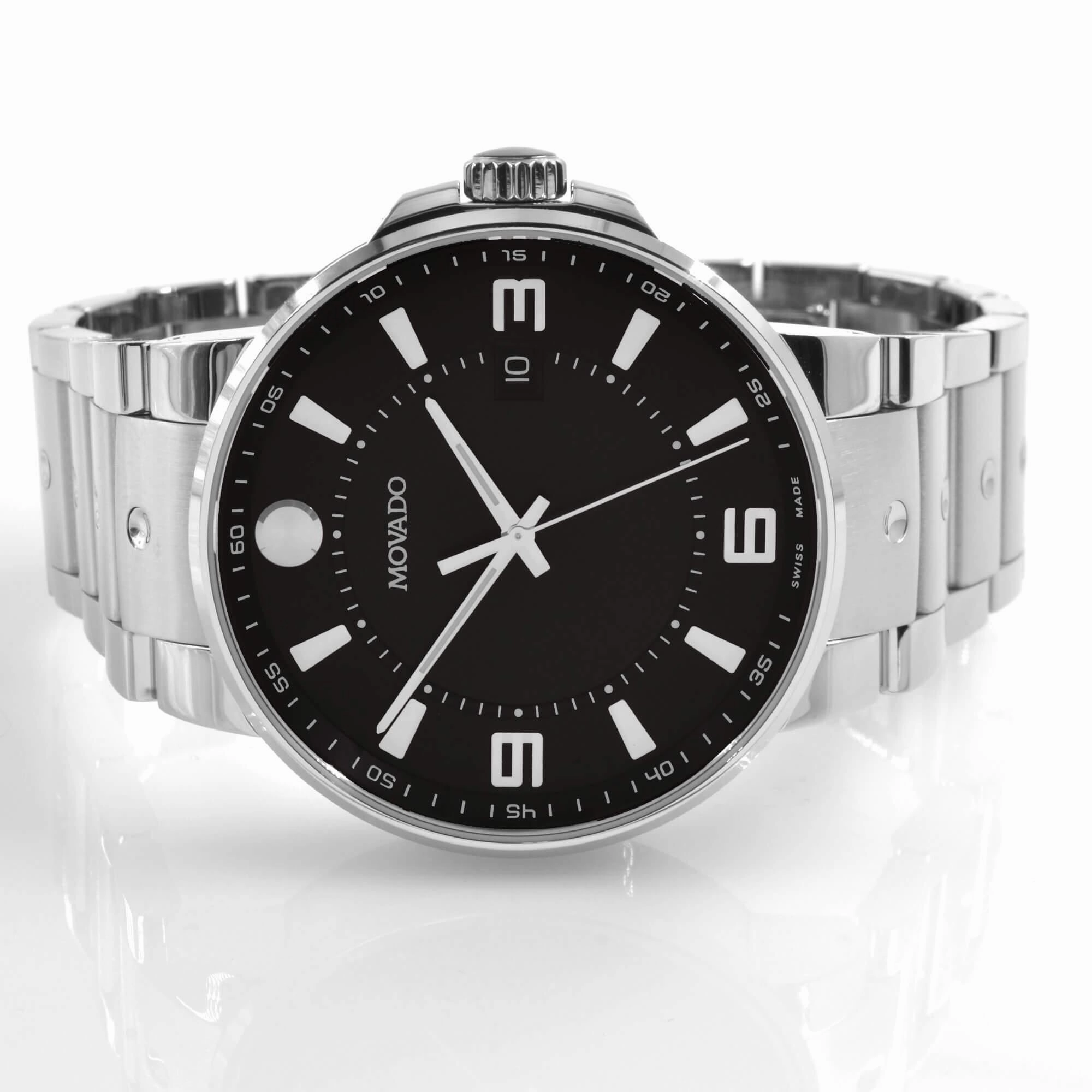 Movado Men's Quartz Watch - SE Pilot Black Dial Stainless Steel Bracelet | 0607412