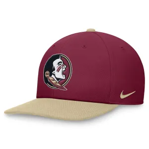 Nike Men's Seminole Logo Dri-fit Pro Structured Square Bill Snapback Cap - Garnet/Gold Nike Hats