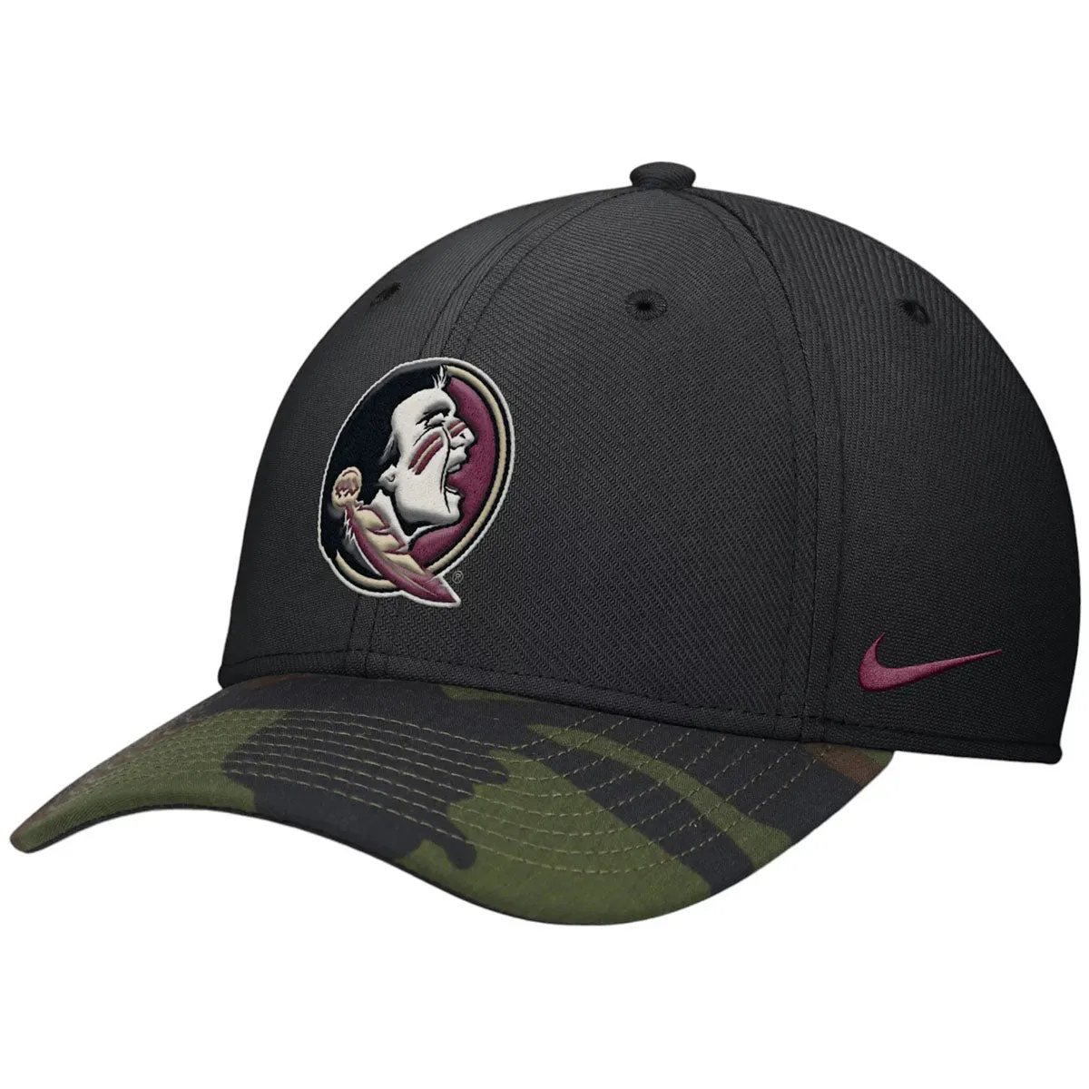 Nike Men's Seminole Logo Rise Swooshflex Military Cap - Black/Camo Nike Hats