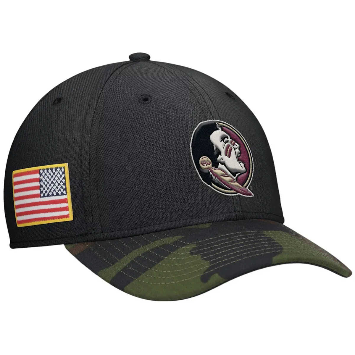 Nike Men's Seminole Logo Rise Swooshflex Military Cap - Black/Camo Nike Hats