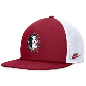 Nike Men's Vault Seminole Logo Dri-fit Pro Structured Square Bill Trucker Cap - Crimson/White Nike Hats