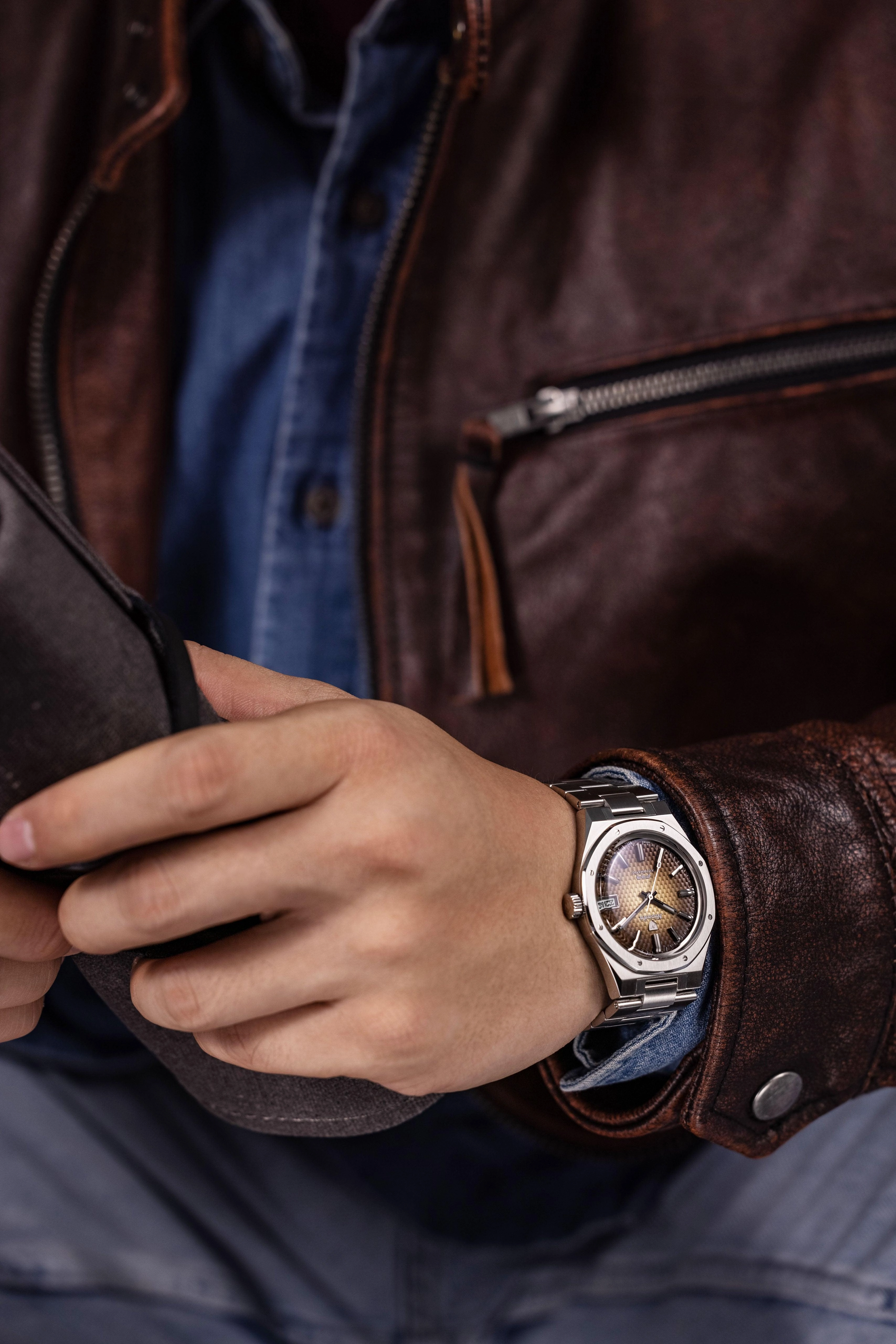 Nivada Grenchen F77 Brown Smoked with Date Men's Automatic Watch