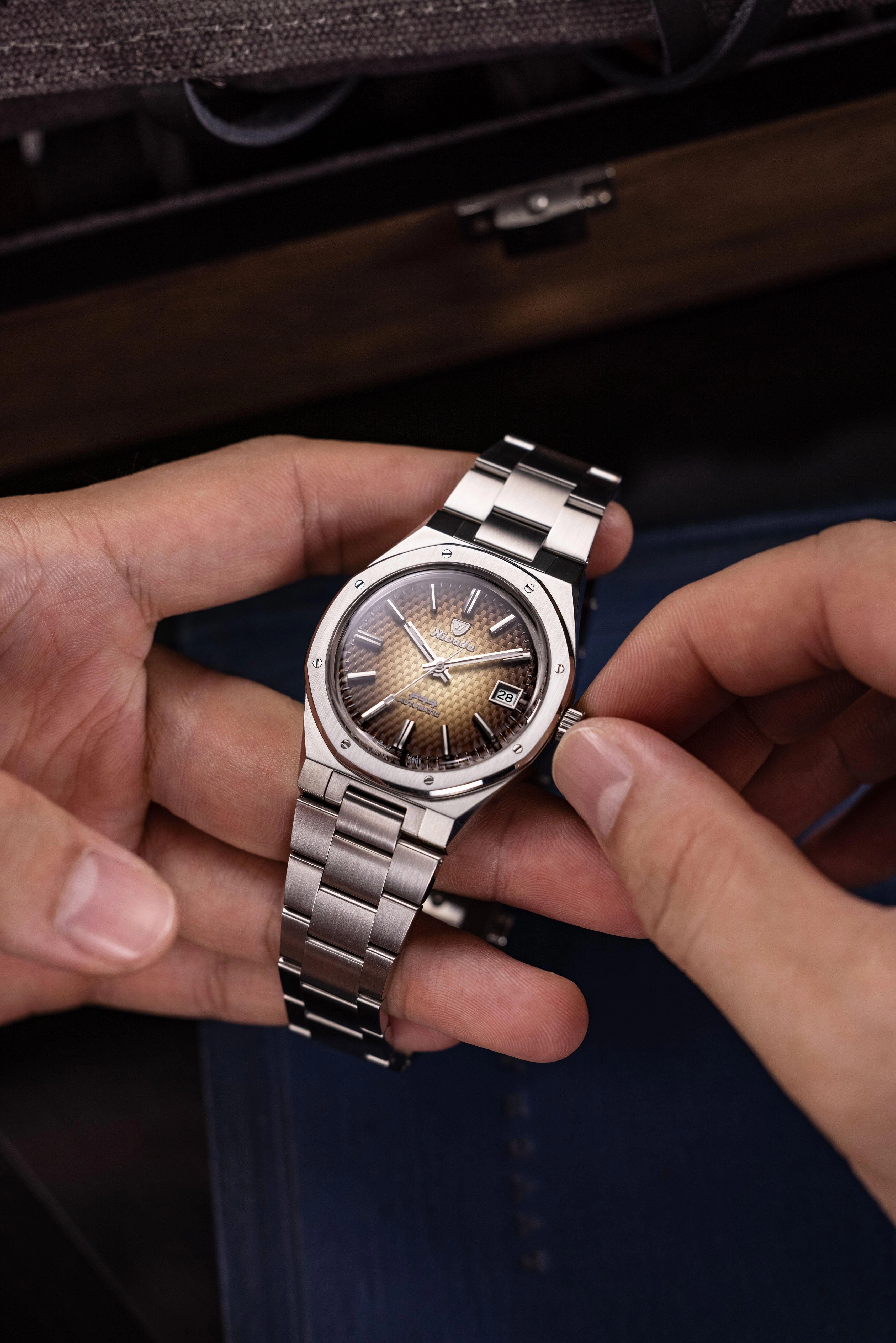 Nivada Grenchen F77 Brown Smoked with Date Men's Automatic Watch