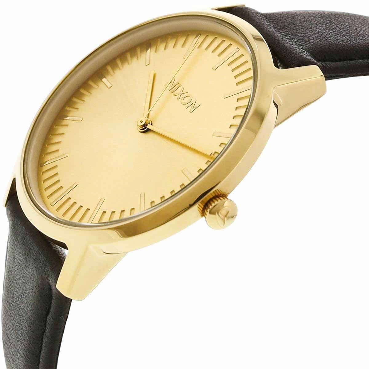 Nixon Men's Quartz Watch - Porter Leather Gold Tone Dial Black Strap | A1058510