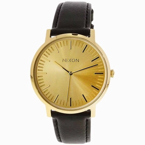 Nixon Men's Quartz Watch - Porter Leather Gold Tone Dial Black Strap | A1058510