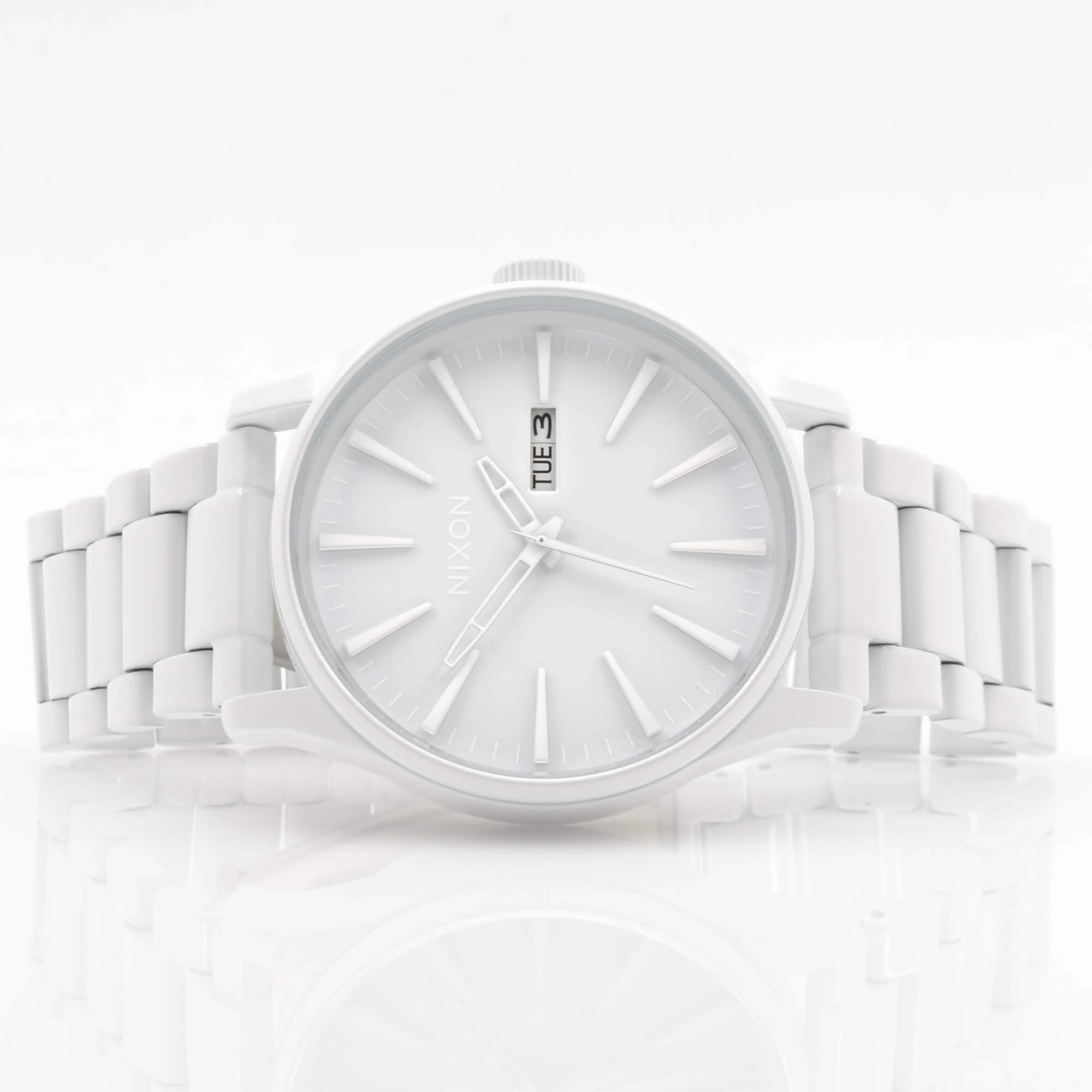 Nixon Men's Watch - Sentry Day-Date Quartz White Dial Steel Bracelet | A356-12600