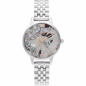 Olivia Burton Women's Watch - Abstract Florals Mop Dial Silver Bracelet | OB16VM38