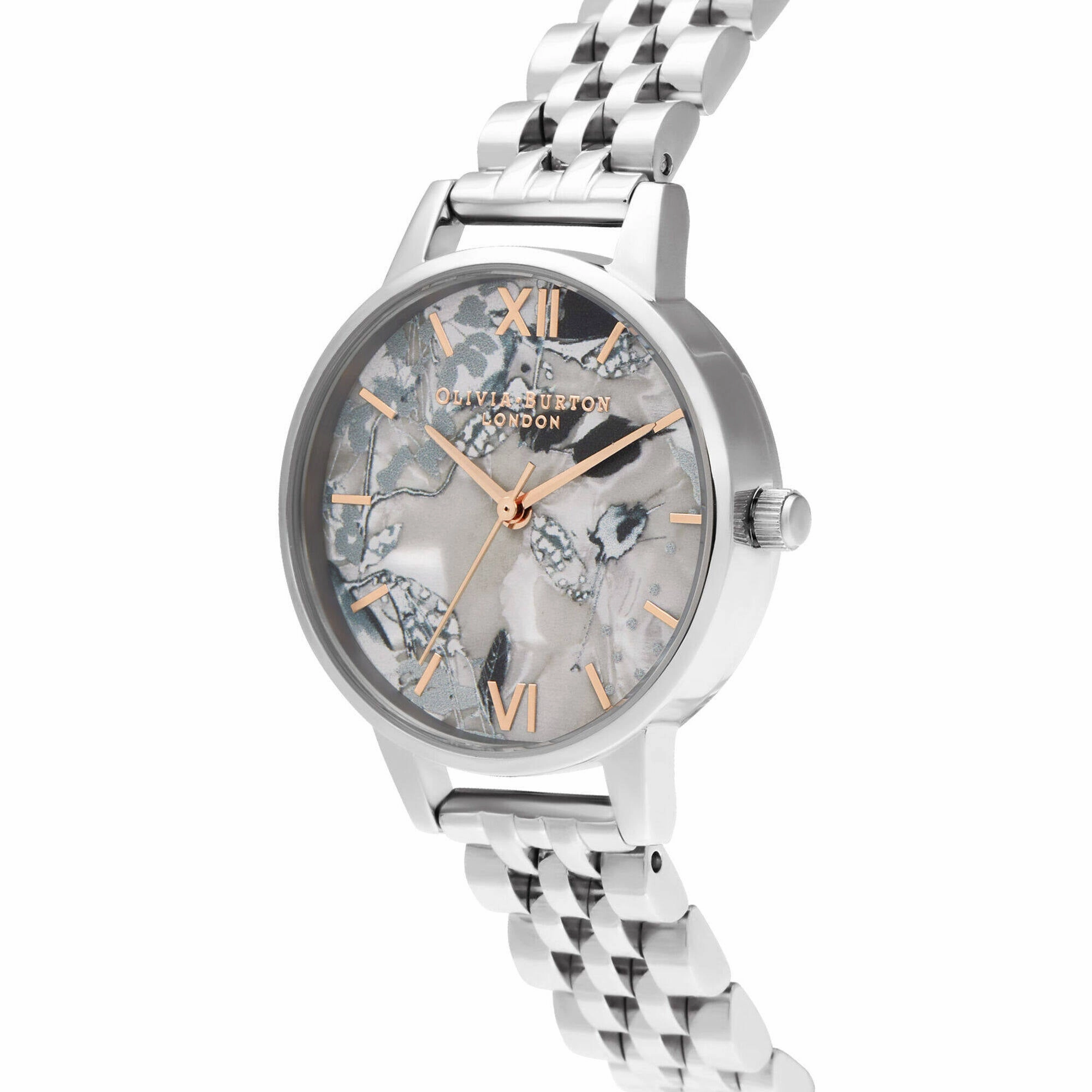 Olivia Burton Women's Watch - Abstract Florals Mop Dial Silver Bracelet | OB16VM38