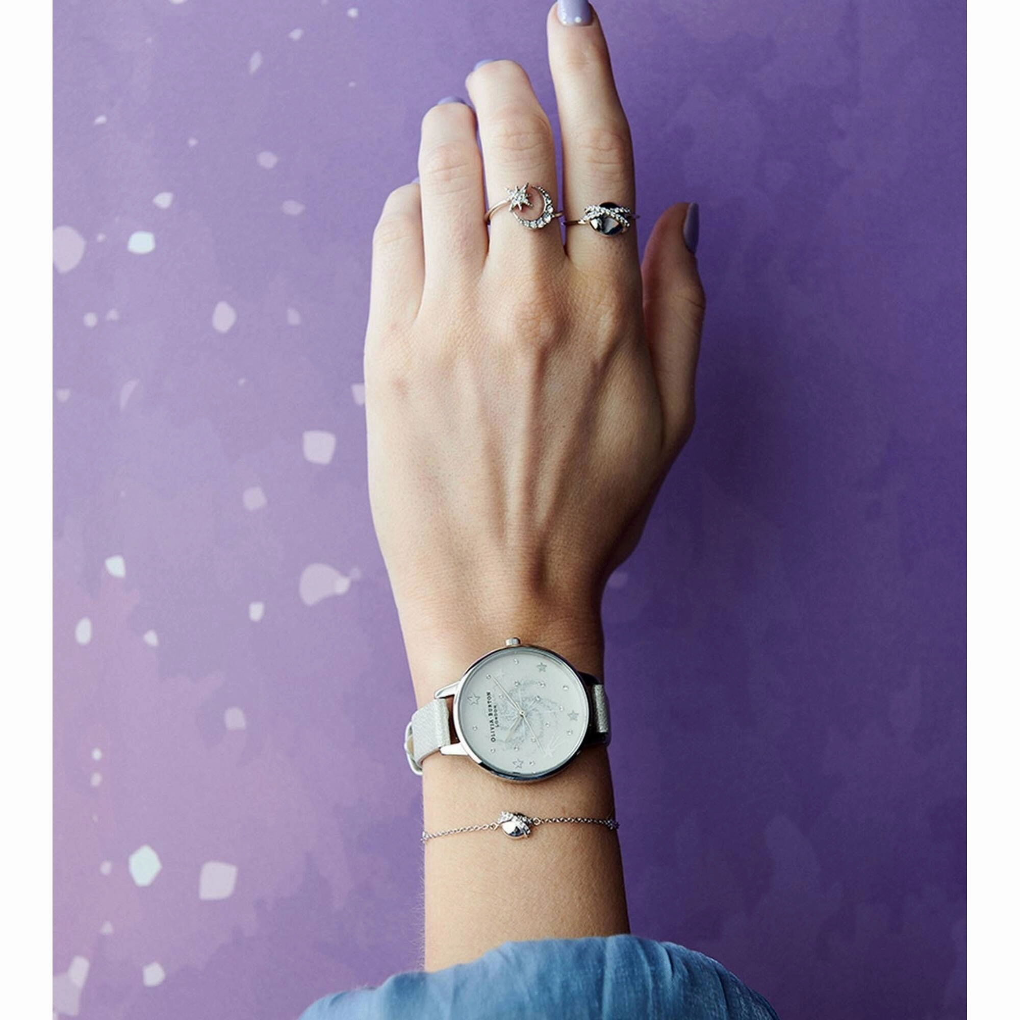 Olivia Burton Women's Watch - Celestial Silver Tone Dial Grey Strap | OB16GD84
