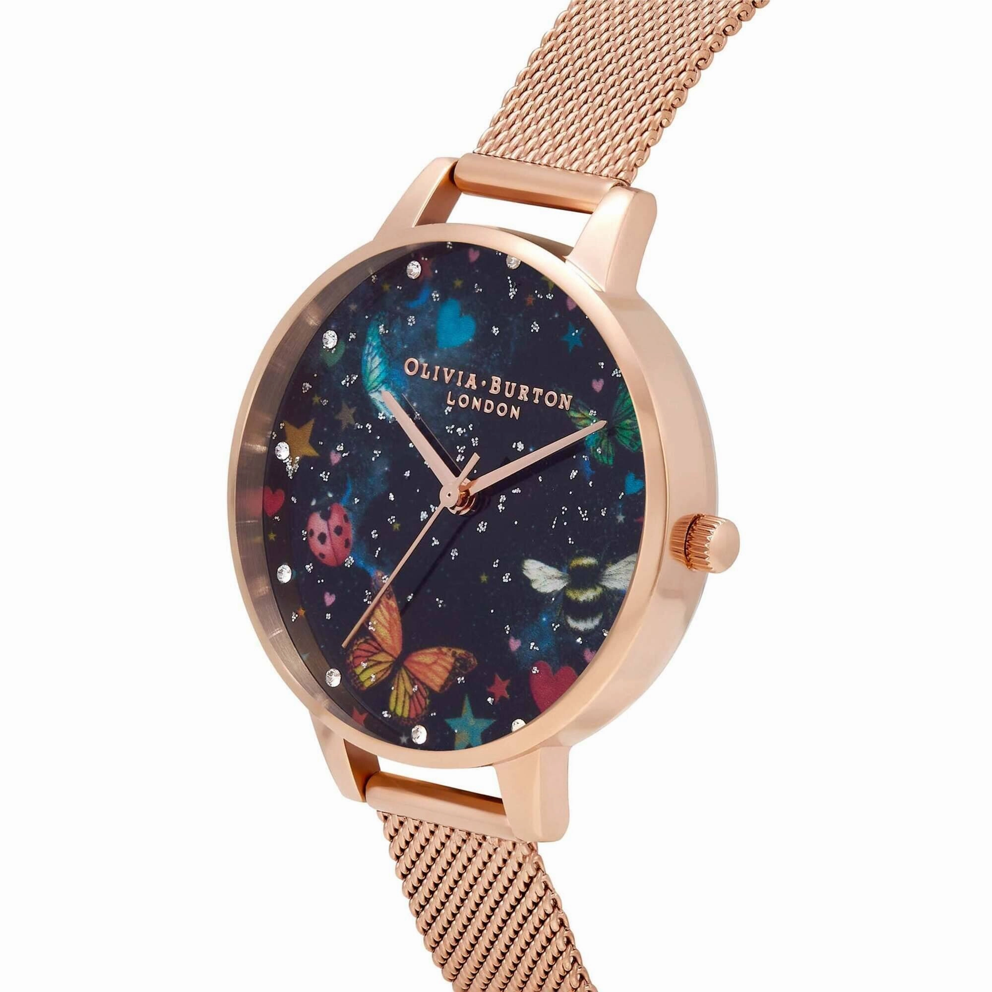 Olivia Burton Women's Watch - Night Garden Rose Gold Steel Mesh Bracelet | OB16WG90