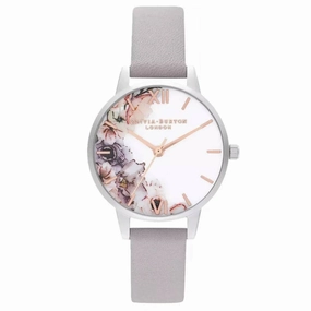 Olivia Burton Women's Watch - Watercolour Floral White Dial Grey Strap | OBGSET45