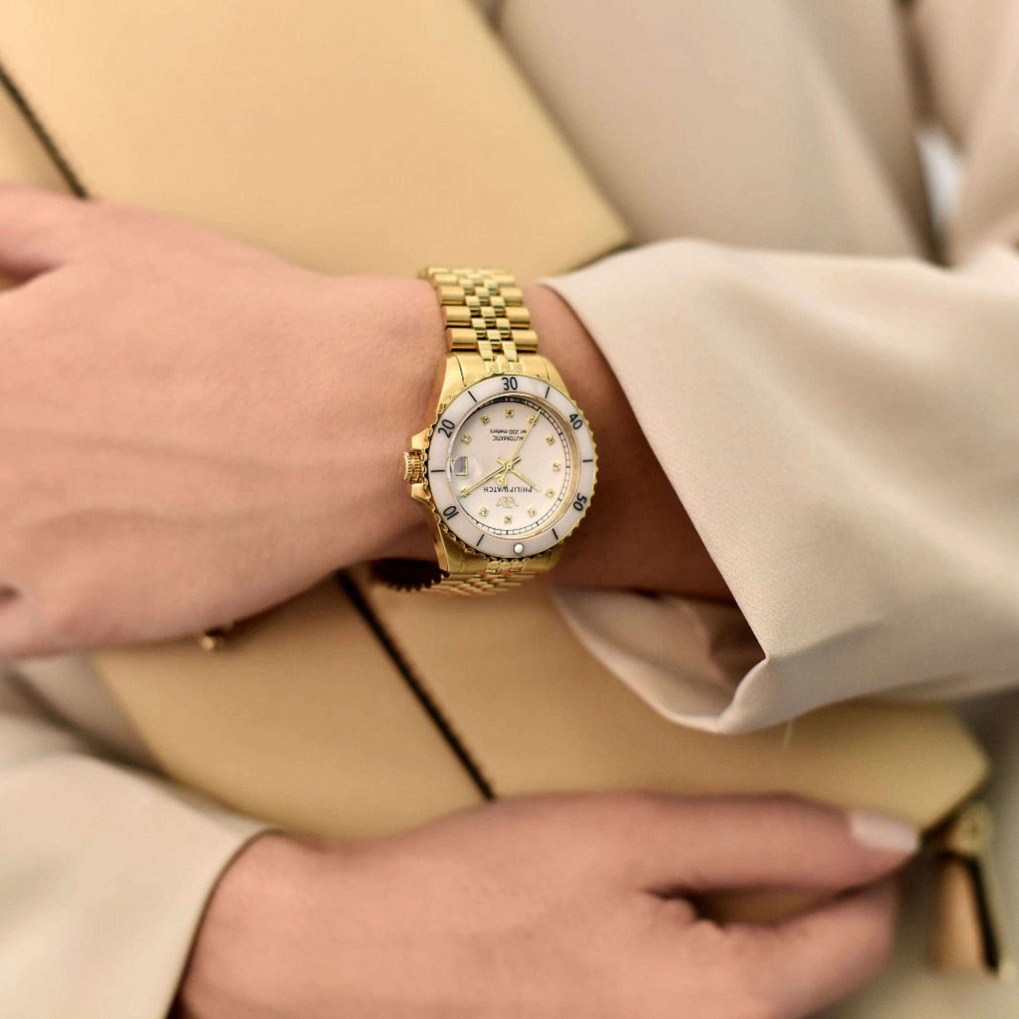 Philip Watch Caribe Gold Ladies Automatic Swiss Made Diving Timepiece