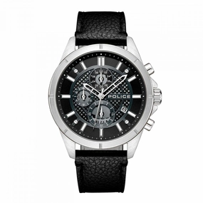 Police Burbank Gents Black Dial Black Leather Starp Watch