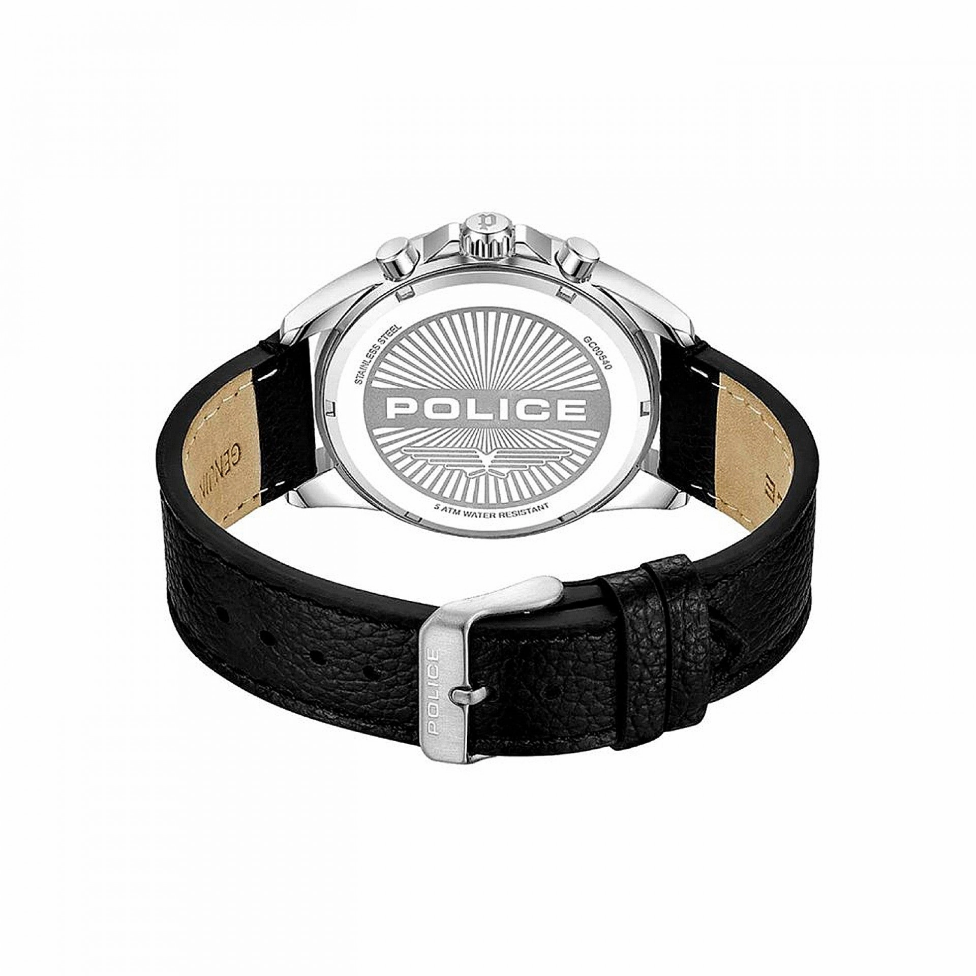 Police Burbank Gents Black Dial Black Leather Starp Watch