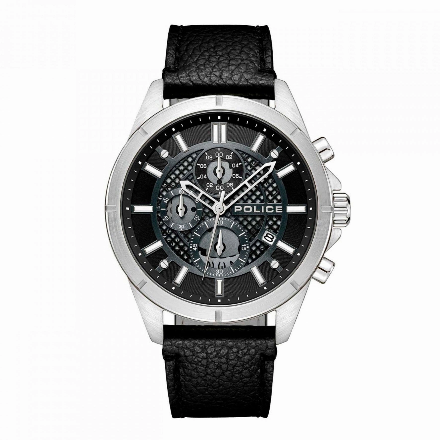 Police Burbank Gents Black Dial Black Leather Starp Watch